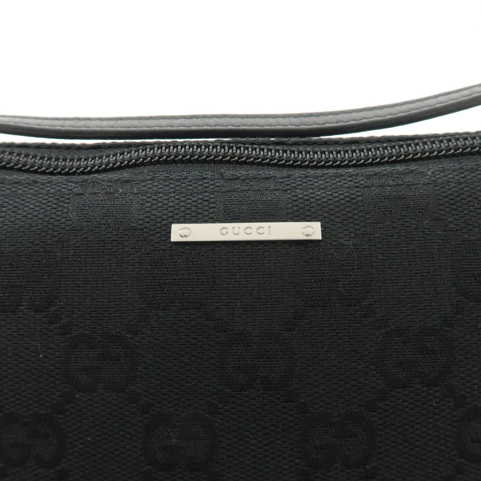 GUCCI Boat Bag GG Canvas Leather Hand Bag Black 07198 Used