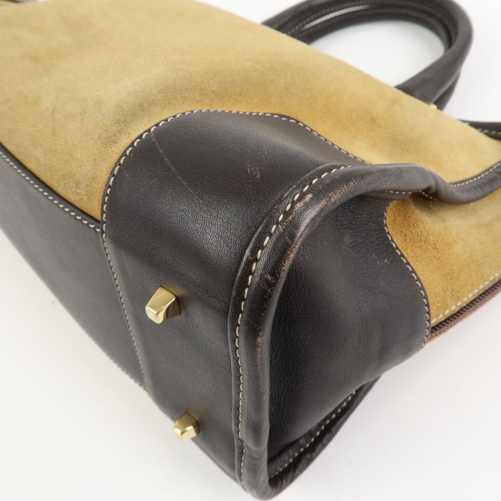 LOEWE Anagram Leather Suede Amazona 28 Hand Bag Beige Brown