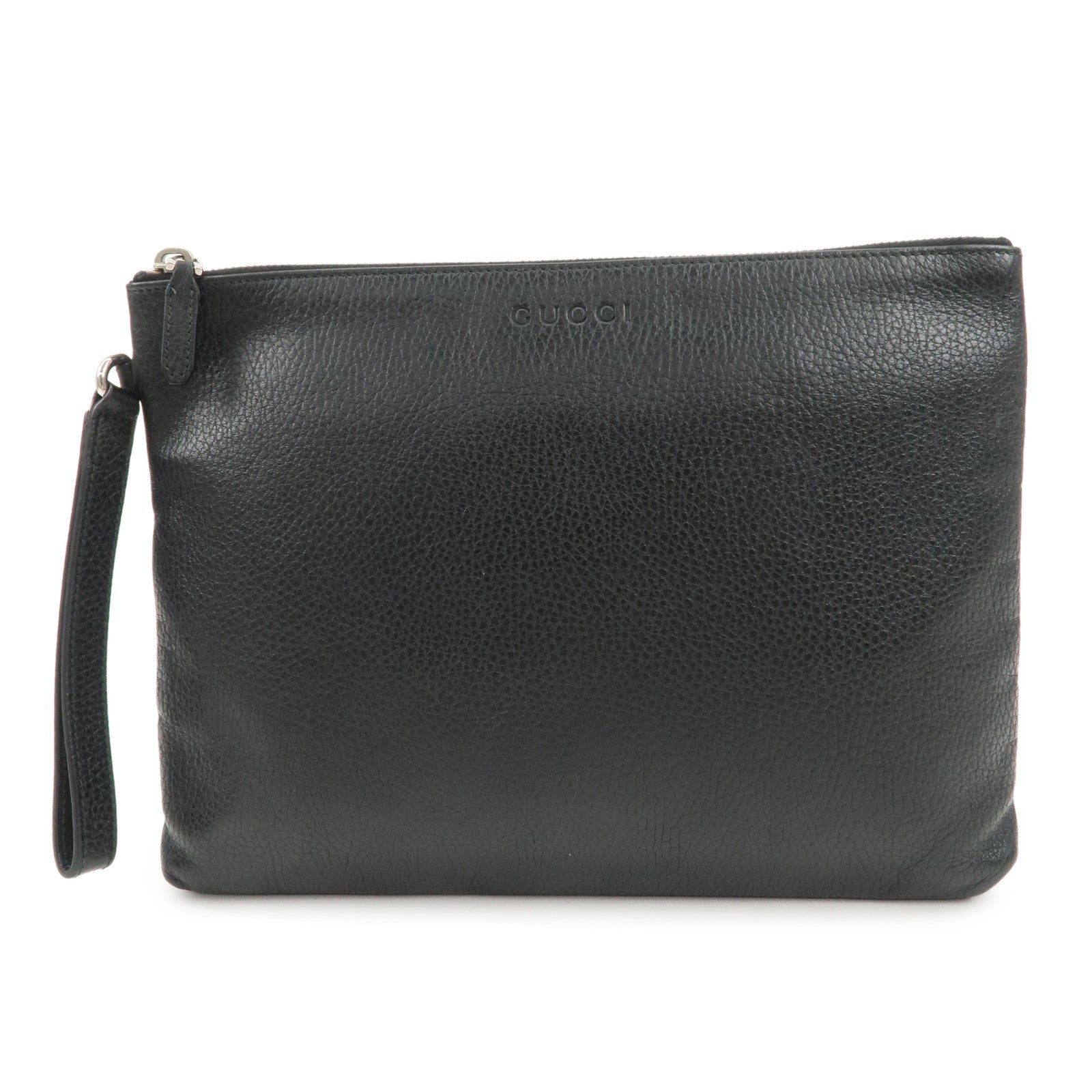 GUCCI Leather Clutch Bag Pouch Black Silver Hardware 546532 Used