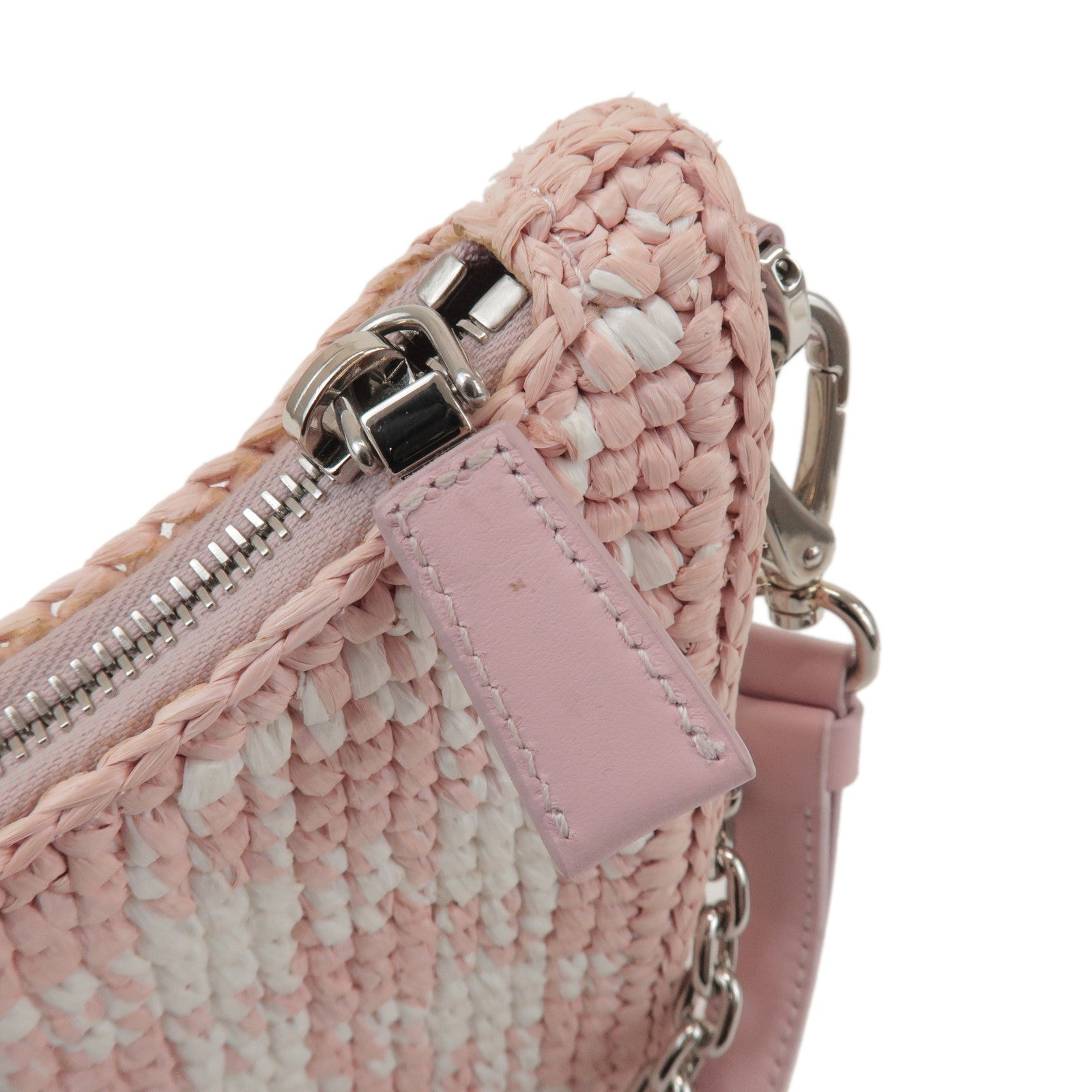 PRADA Triangle Logo Raffia Leather 2Way Shoulder Bag Pink 1BC204