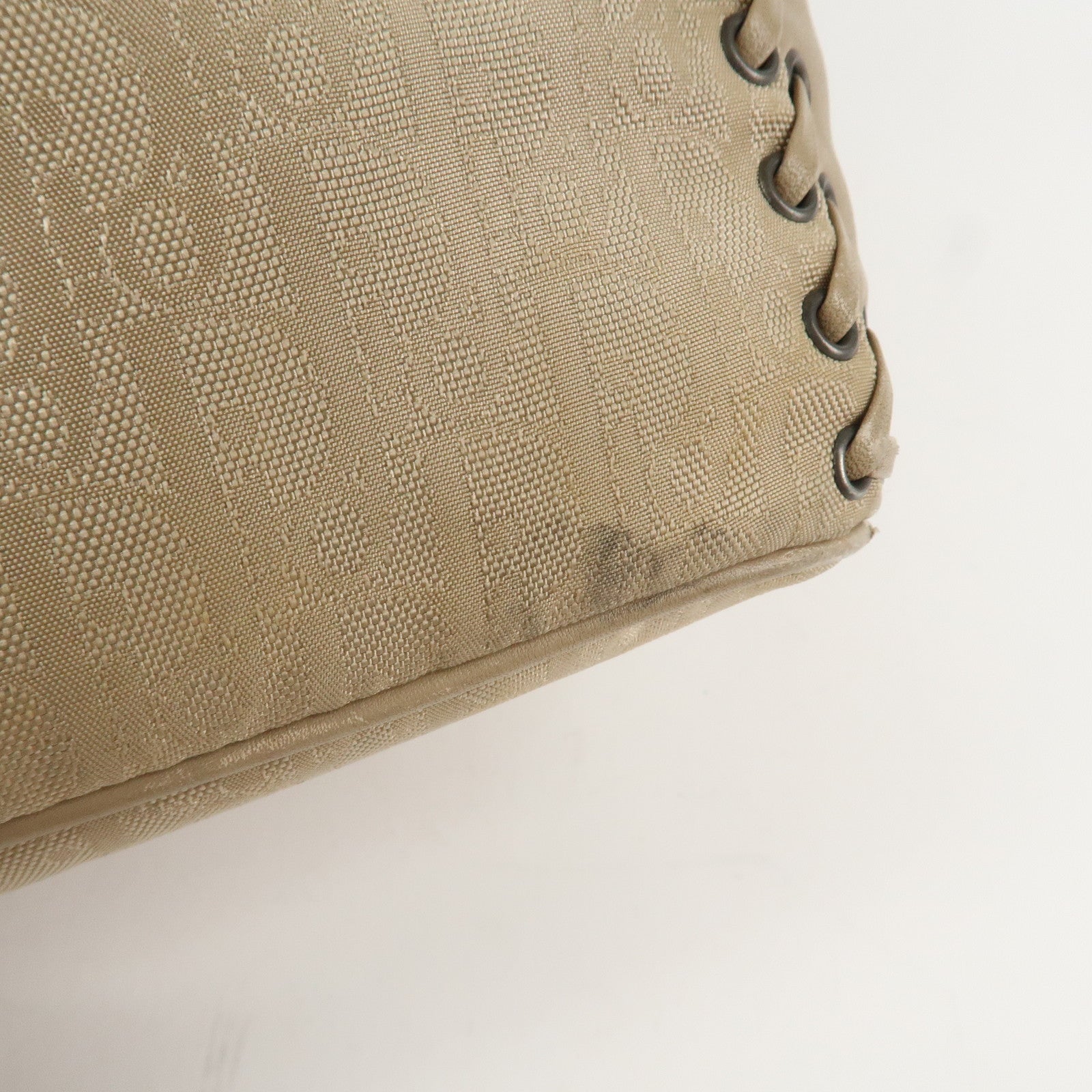 Christian Dior Trotter Canvas Leather Shoulder Bag Heart Charm Beige Used