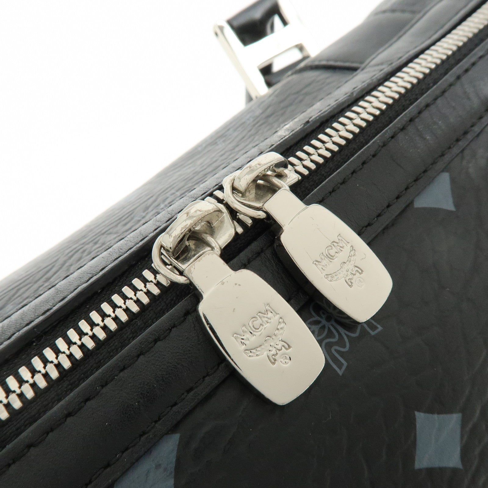 MCM Visetos PVC Leather Boston Bag Hand Bag Black