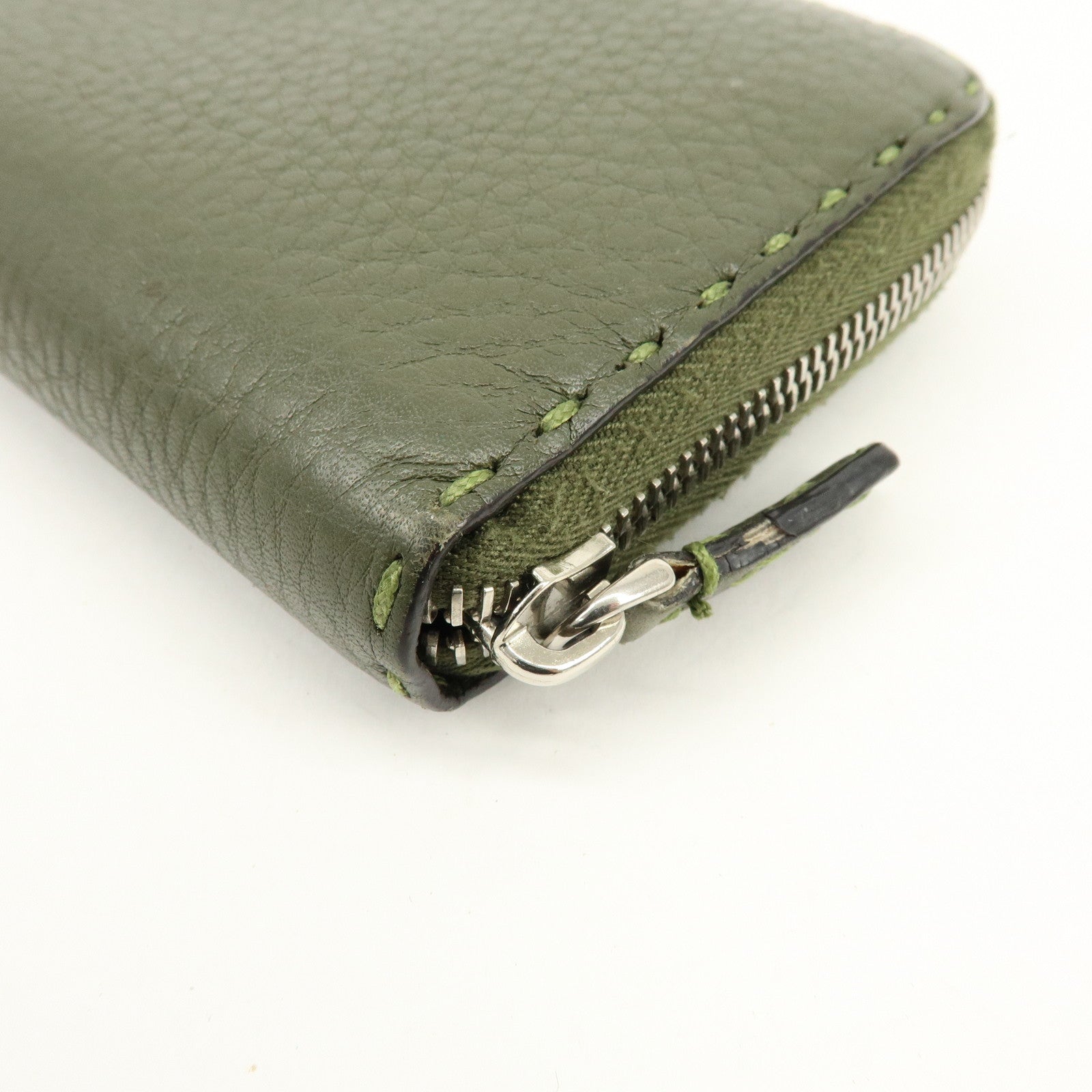 FENDI Selleria Leather Zippy Long Wallet Khaki 8M0299