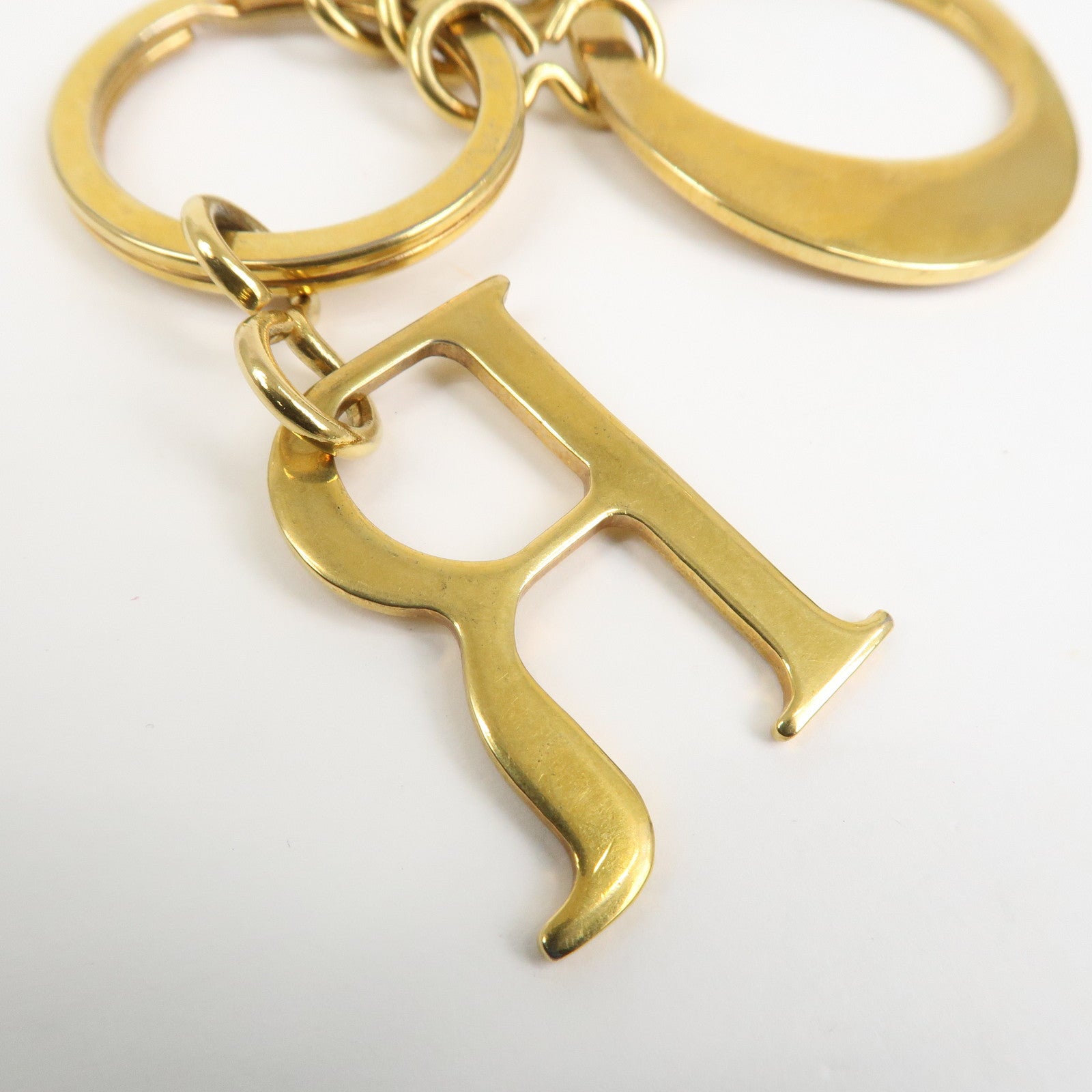 Christian Dior Logo Metal Bag Charm Key Chain Gold