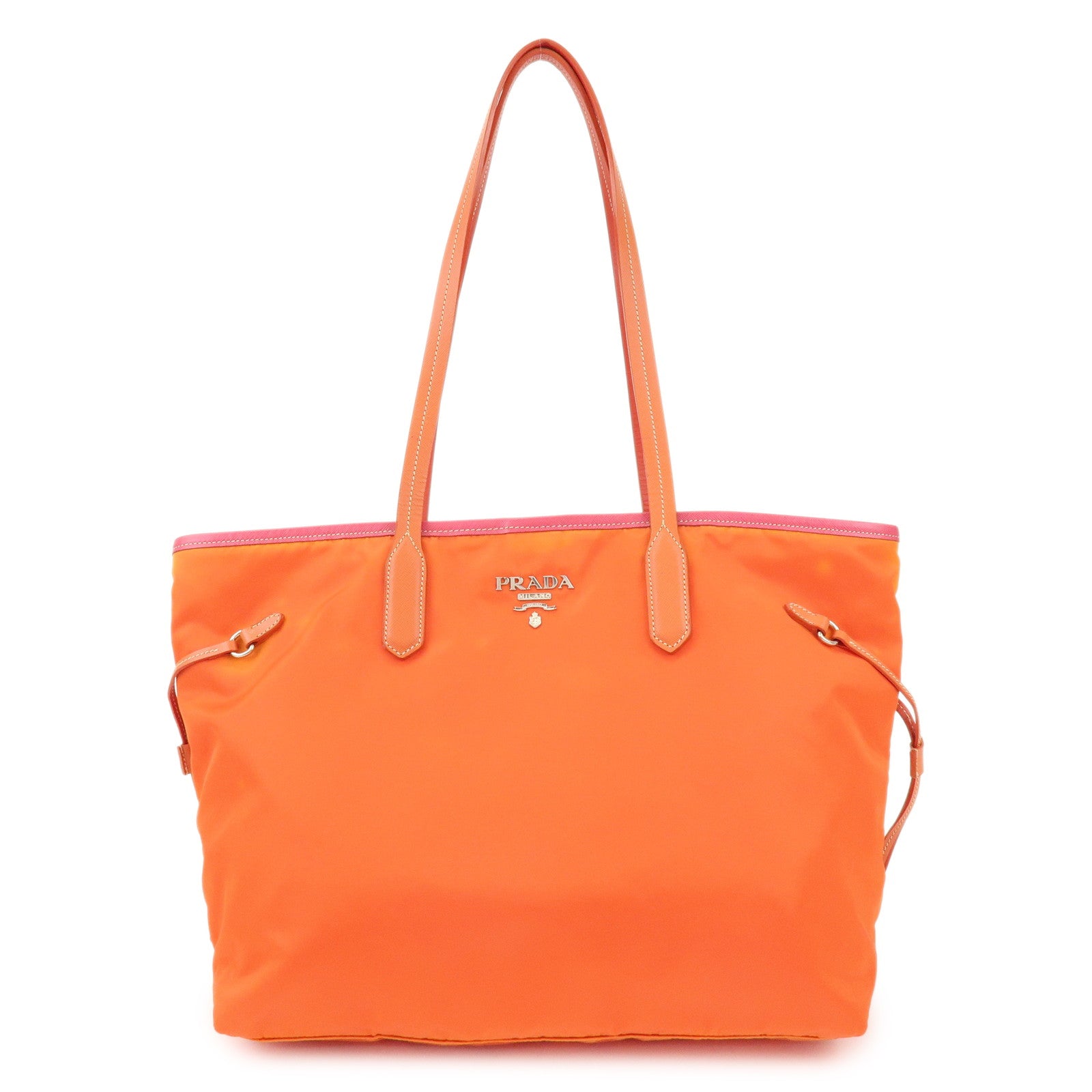 PRADA Nylon Saffiano Leather Tote Bag Orange Pink BR3924