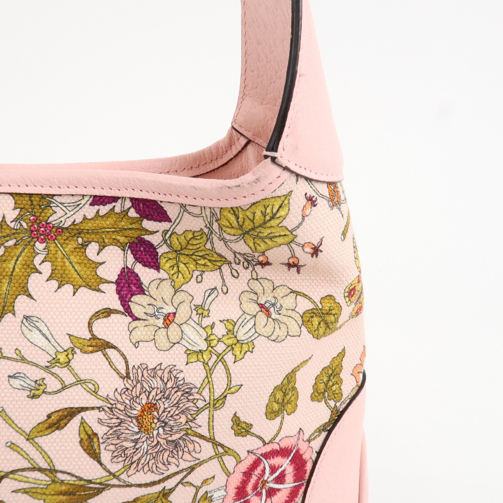 GUCCI New Jackie Flora Canvas Leather Shoulder Bag Hand Bag Pink 550152