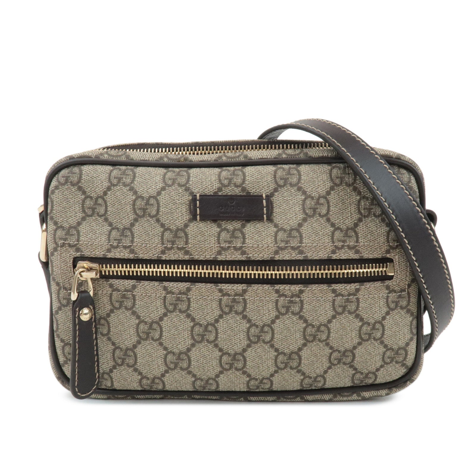 GUCCI GG Supreme Leather Shoulder Bag Beige Dark Brown 201447 Used