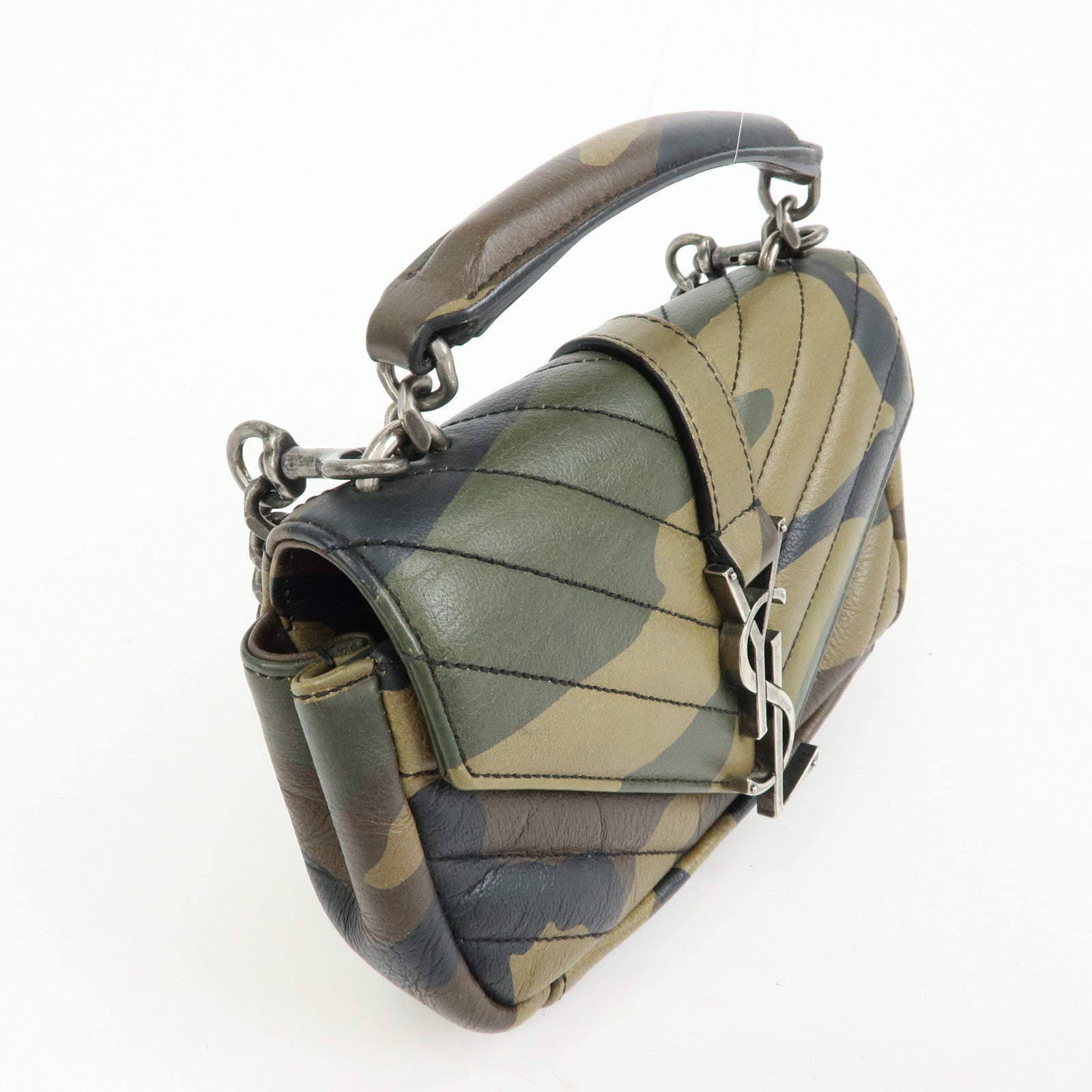 SAINT LAURENT PARIS College Mini Chain Shoulder Hand Bag Camouflage