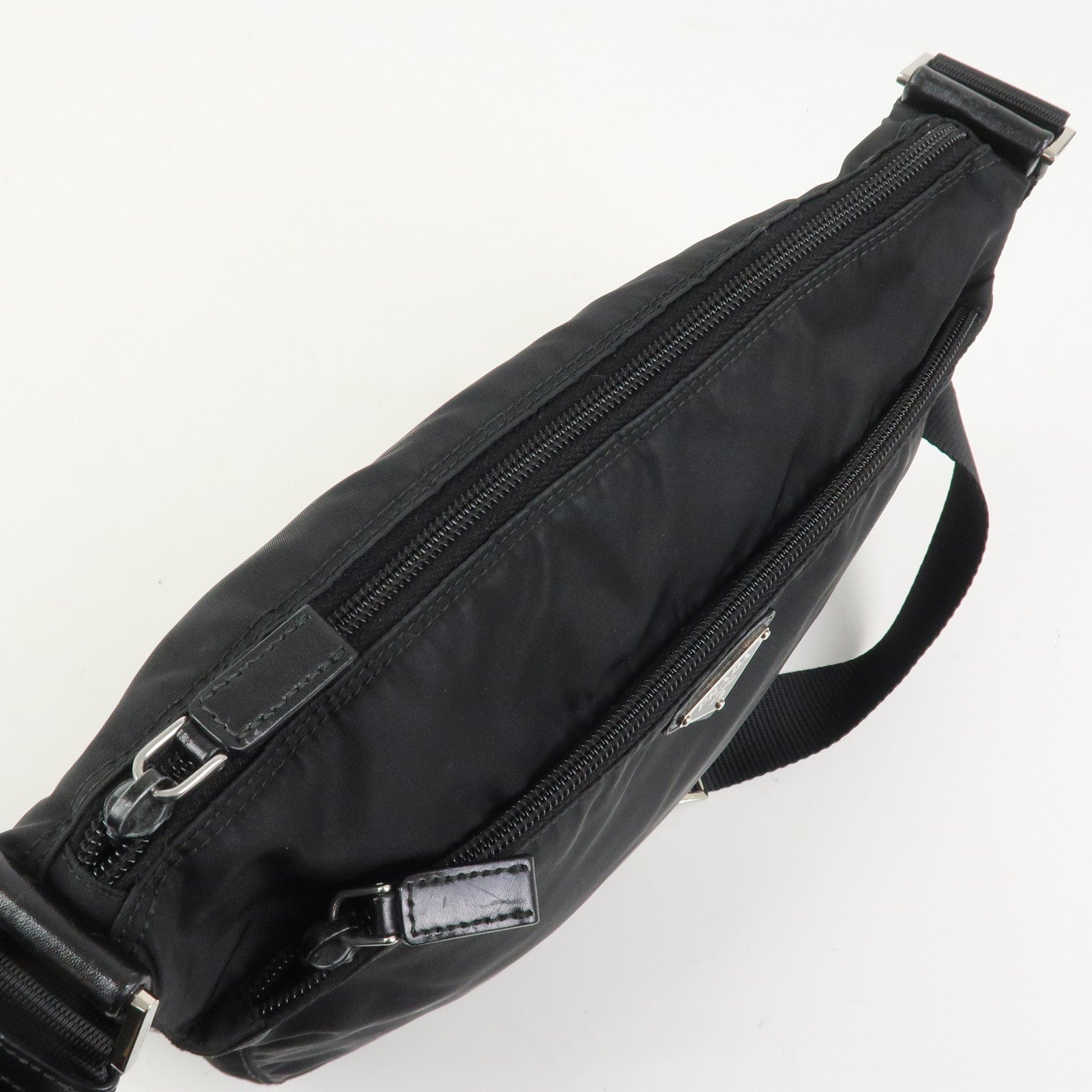 PRADA Triangle Logo Nylon Shoulder Bag Crossbody Bag Black 1BC421