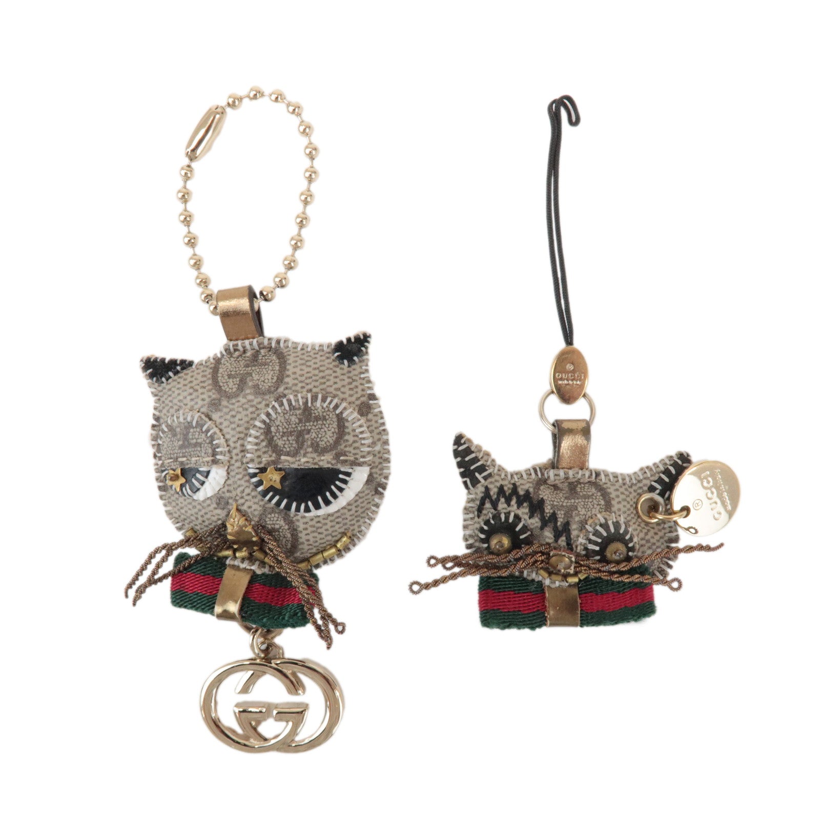 GUCCI Set of 2 Sherry GG Plus Gucciori Cat Chihuahua Key Charm