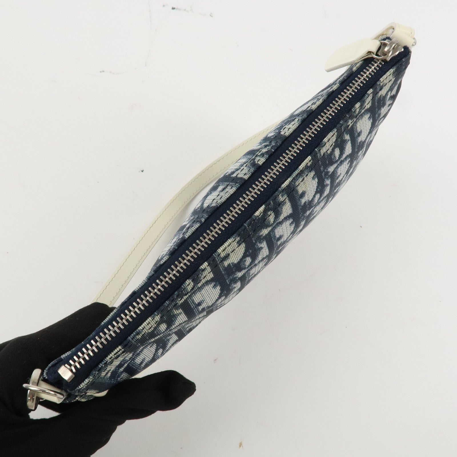 Christian Dior Trotter Jacquard Leather Saddle Bag Mini Navy White Used