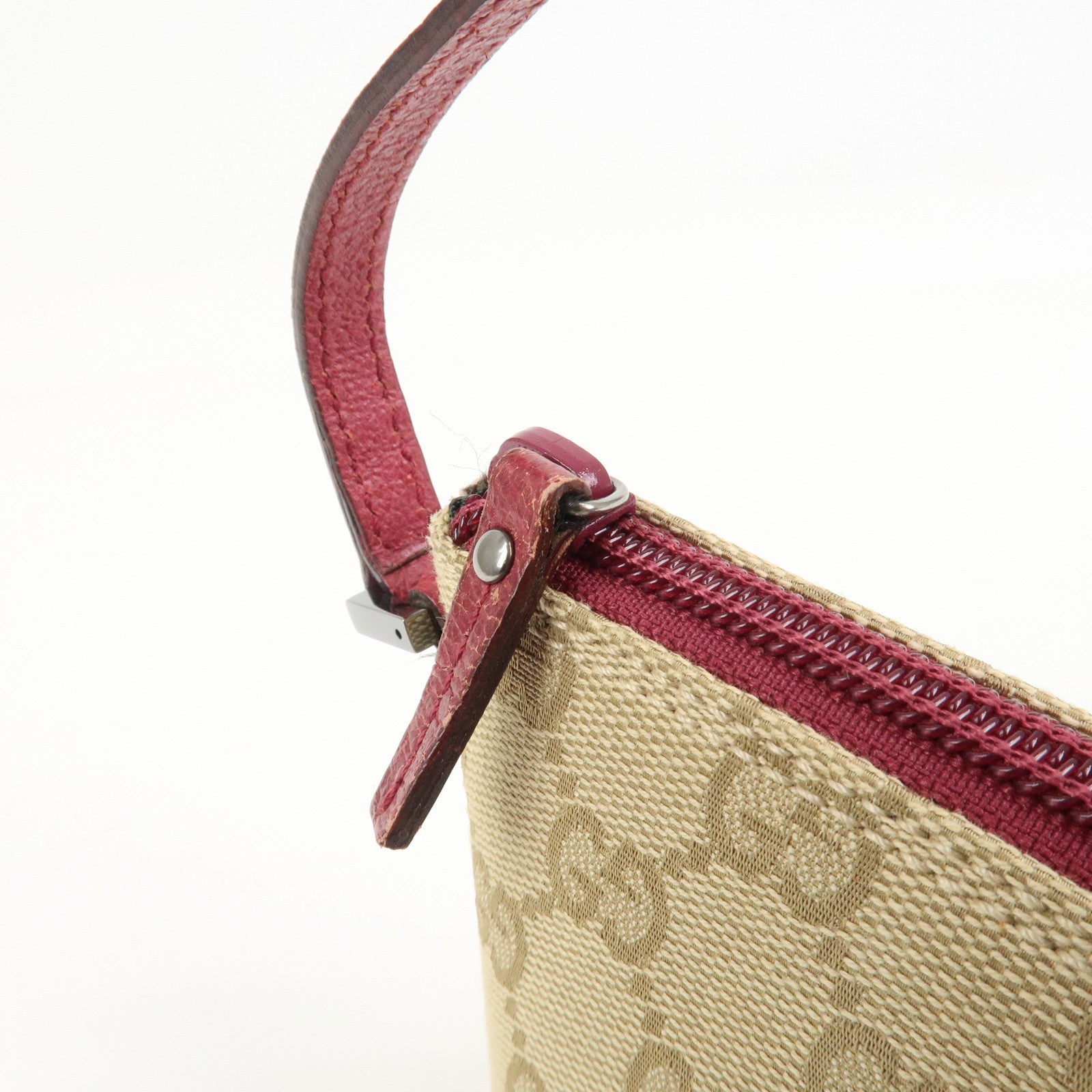 GUCCI Boat Bag Logo GG Monogram Canvas Hand Bag Beige Pink 07198