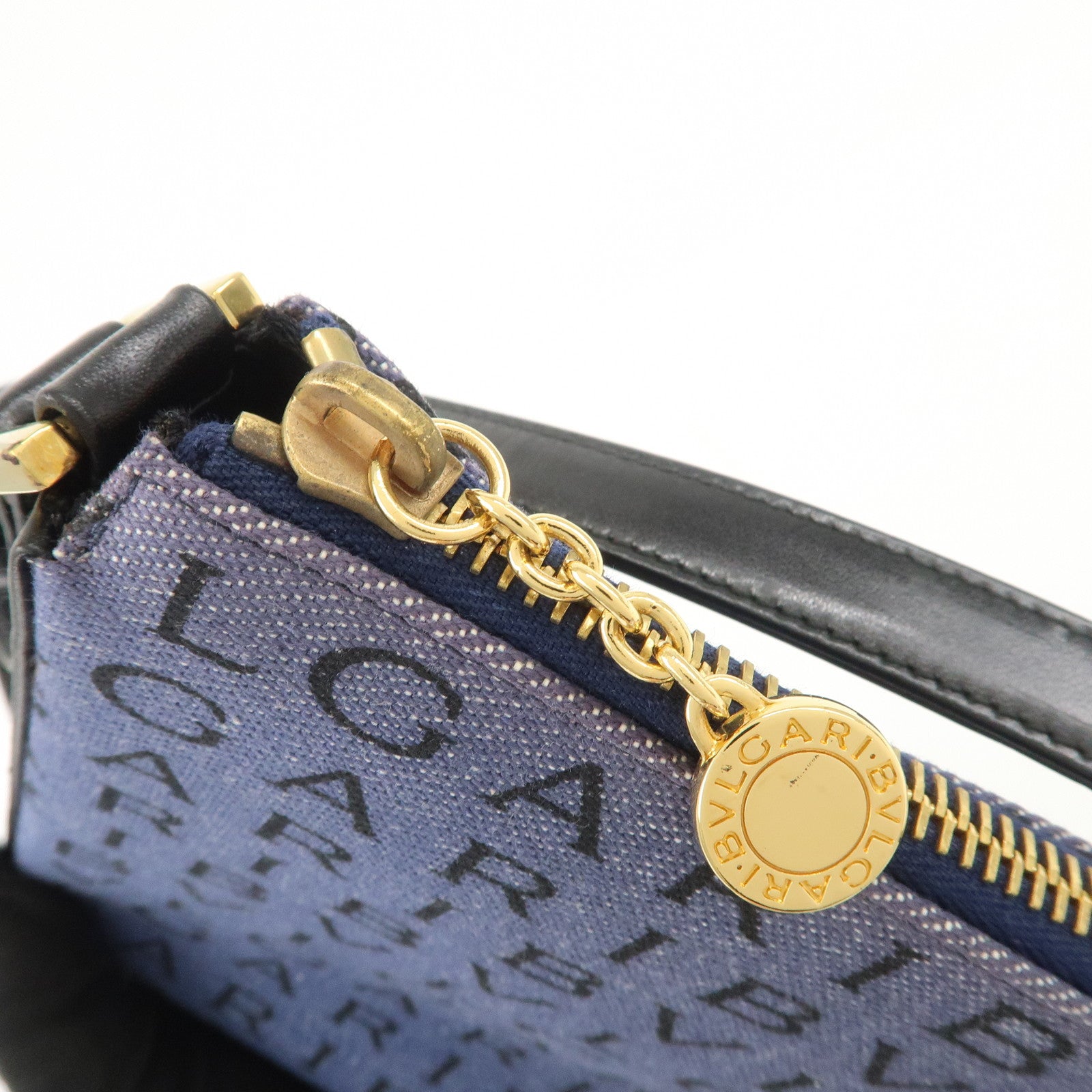 BVLGARI Logo Mania Canvas Leather Shoulder Bag Hand Bag Denim Black