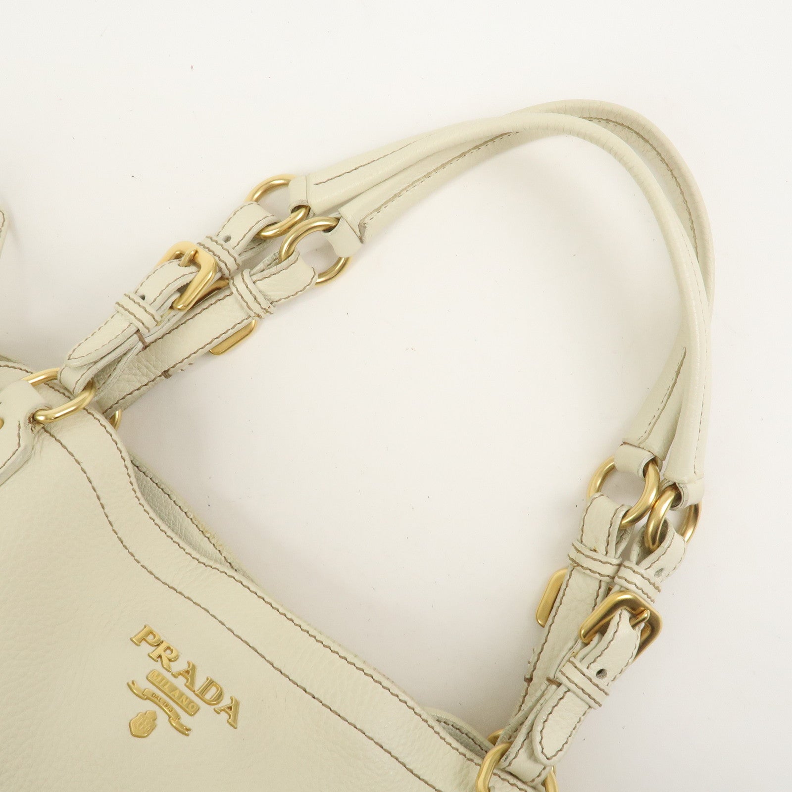 PRADA Logo Calf Leather Tote Bag Shoulder Bag Ivory BR3844
