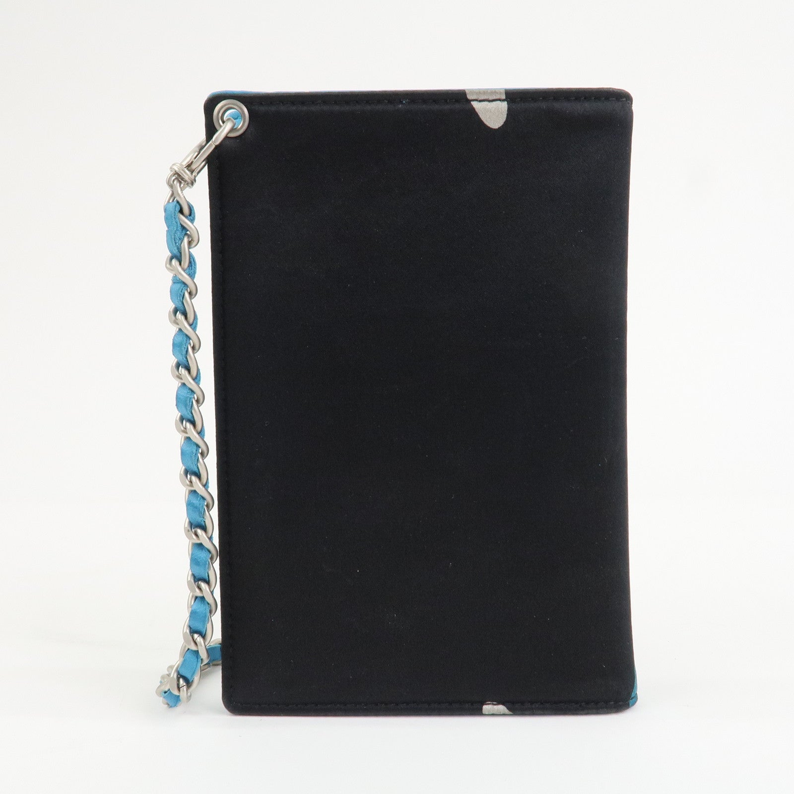 CHANEL Canvas Leather Chain Passport Case Black Multicolor