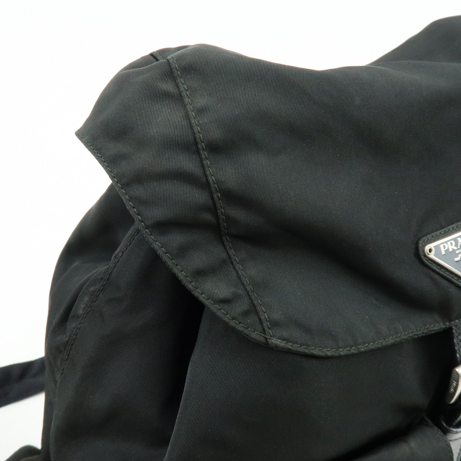 PRADA Triangle Logo Nylon Leather Backpack Rucksuck Black