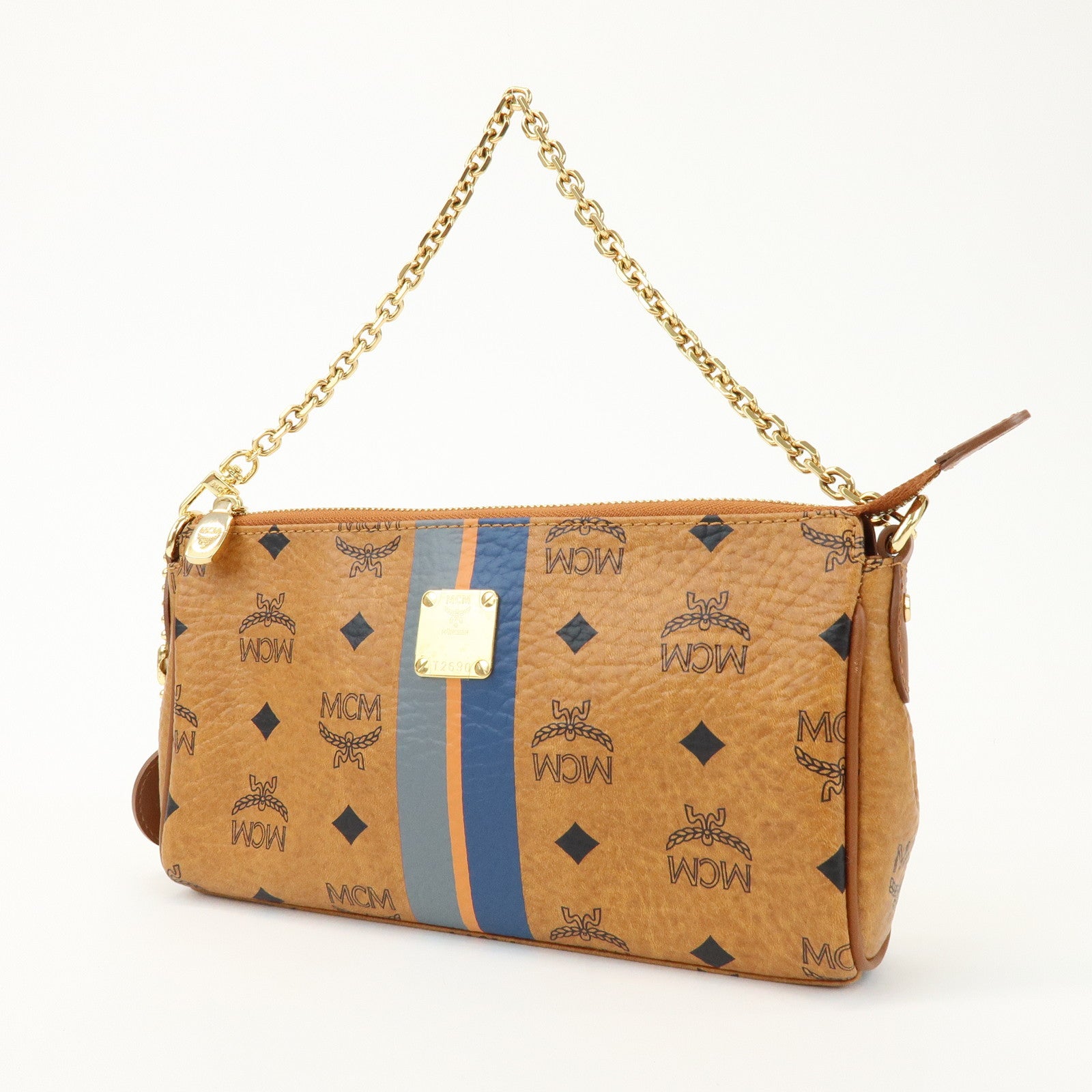 MCM Visetos Logo Leather Hand Bag Shoulder Bag Brown