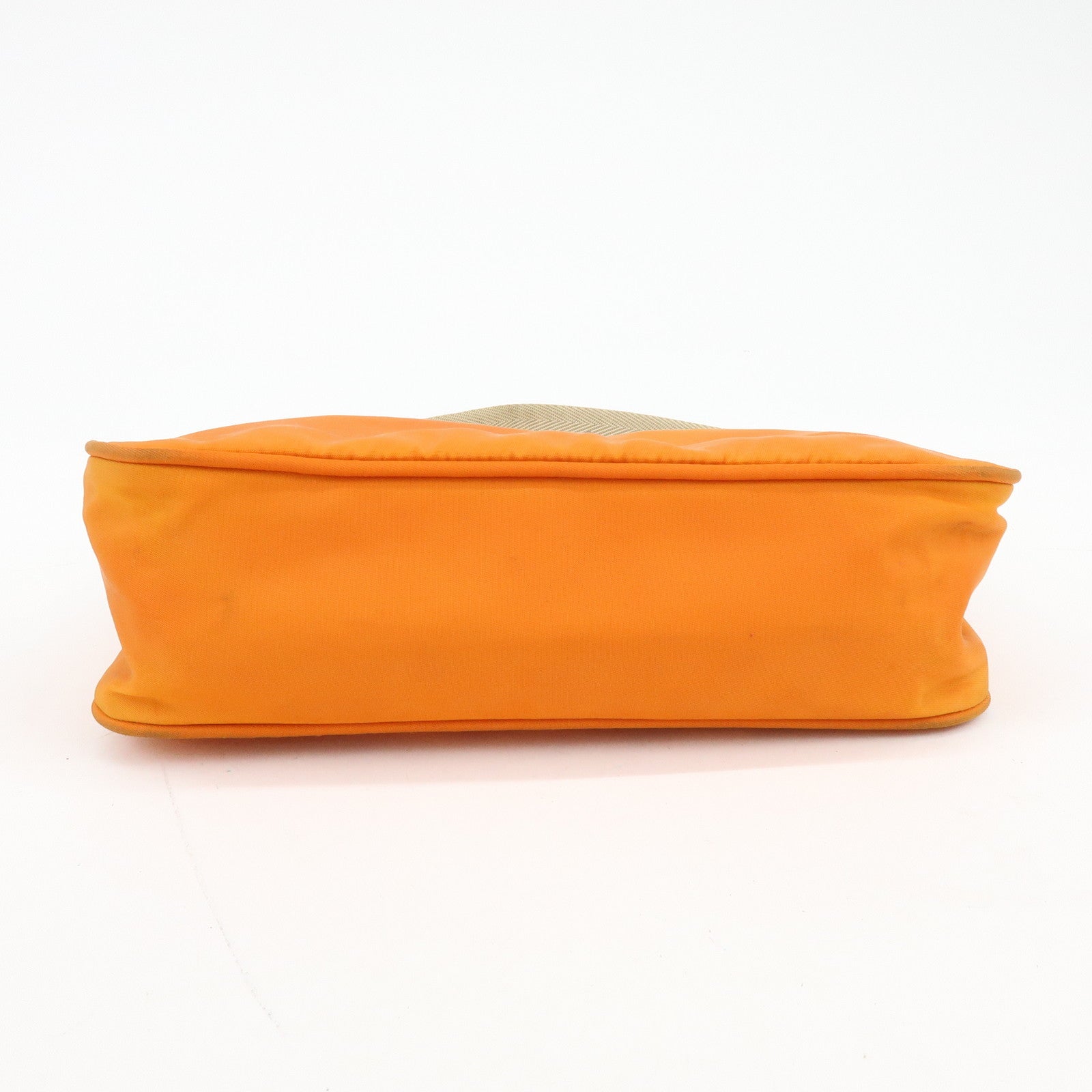 PRADA Triangle Logo Nylon Hand Bag Shoulder Bag Orange Beige