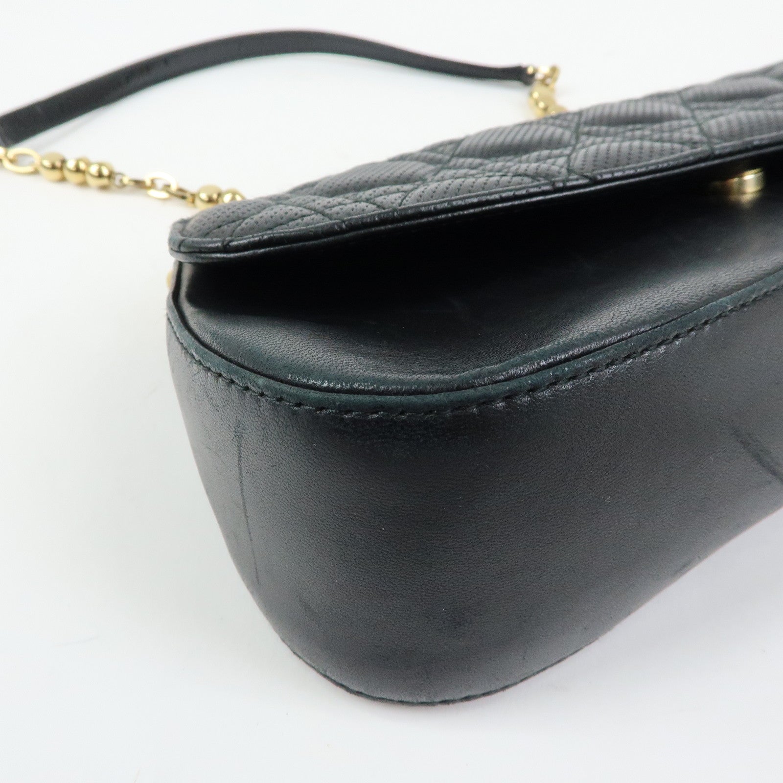 Christian Dior Cannage Leather Chain Shoulder Bag Clutch Bag Black