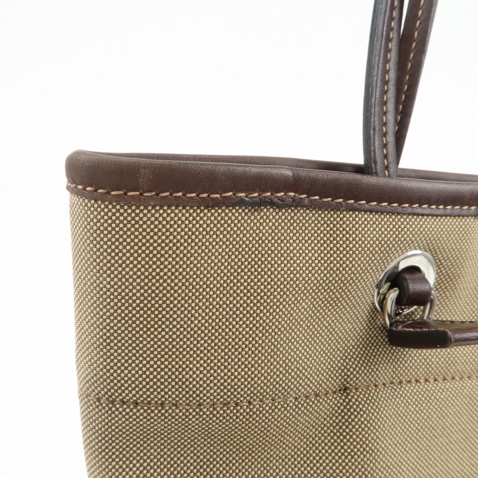 PRADA Jaguard Canvas Leather Tote Bag Shoulder Bag Brown BR3581