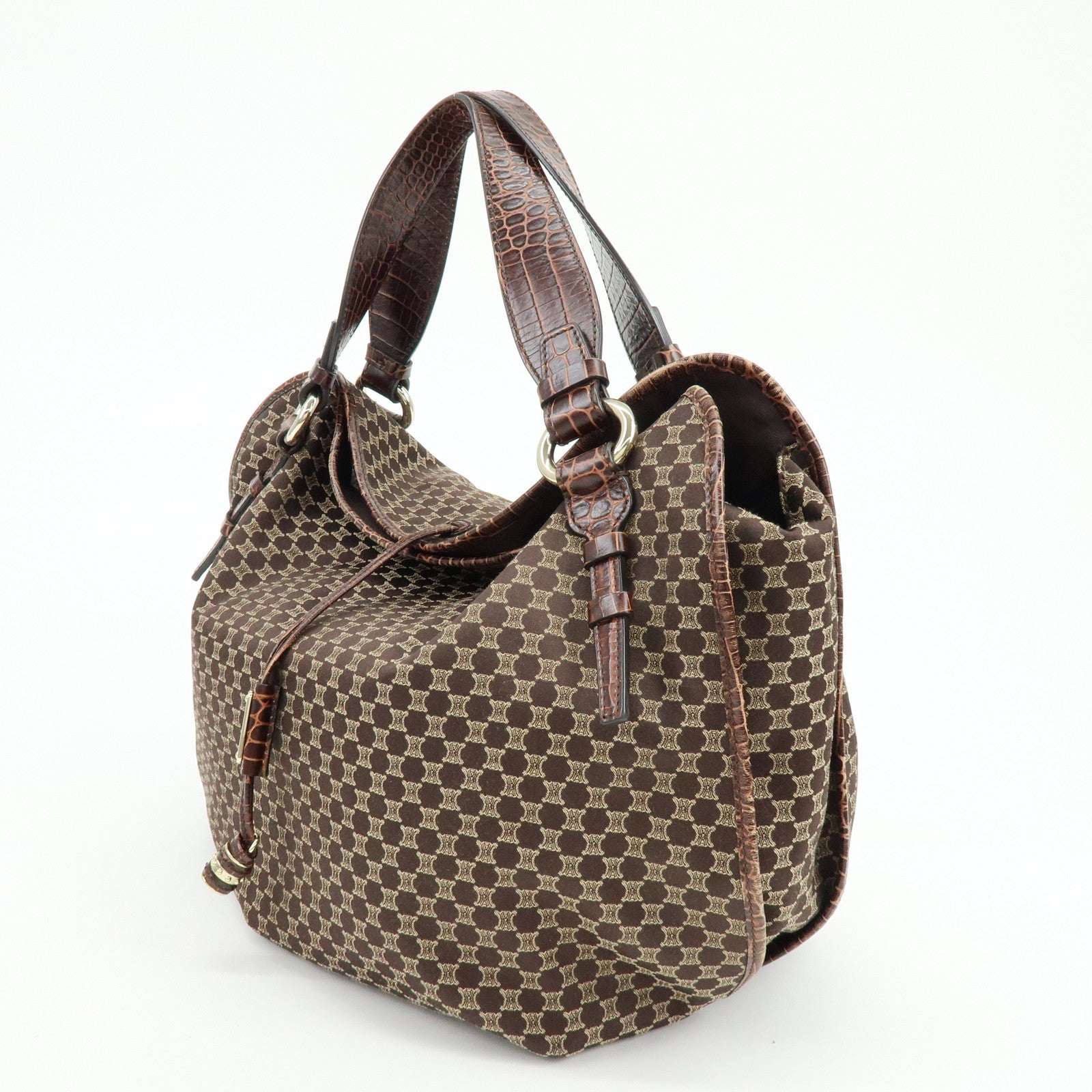 CELINE Macadam Bittersweet Canvas Embossed Leather Shoulder Bag