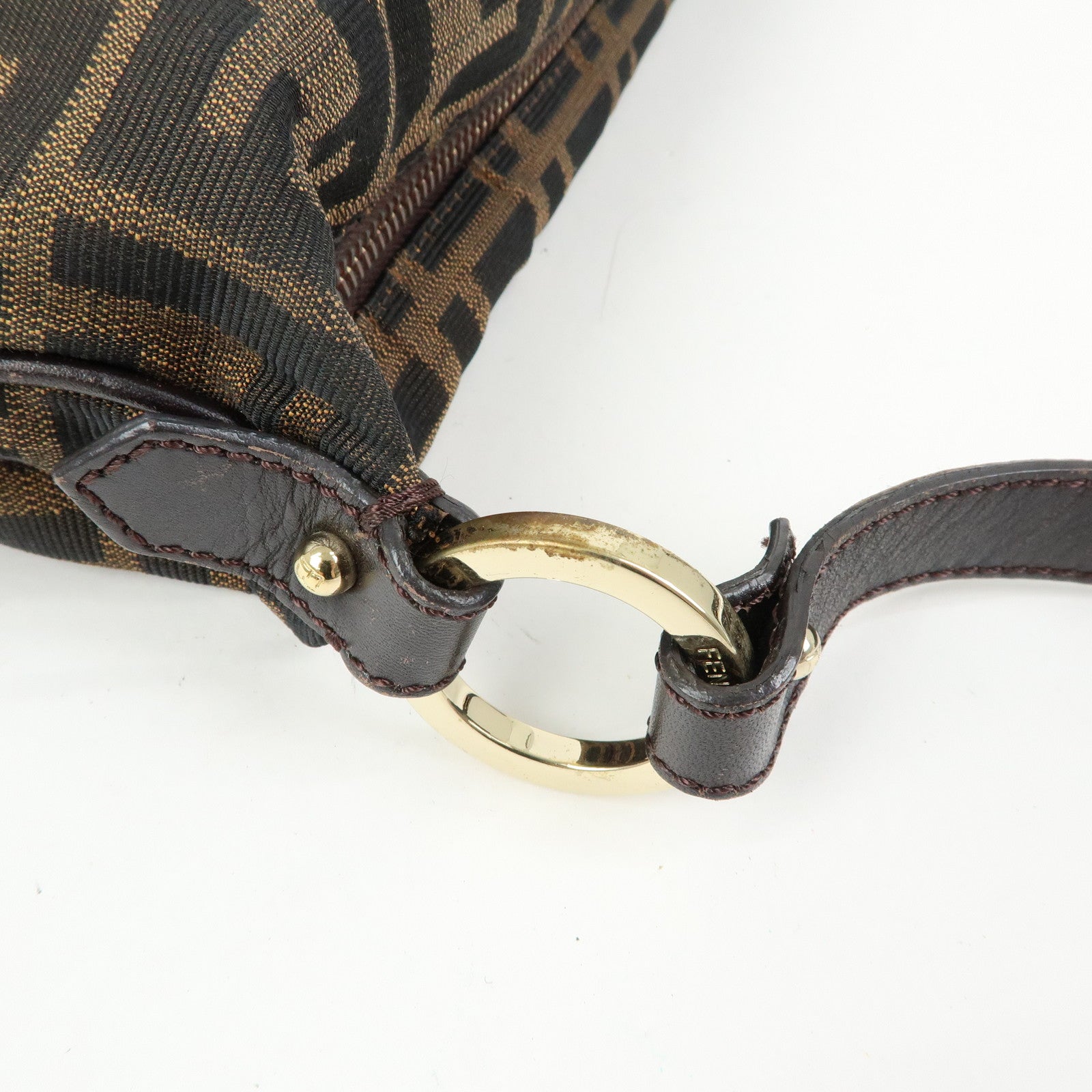 FENDI Zucca Canvas Leather Shoulder Bag Black Brown 8BT191‑JWU