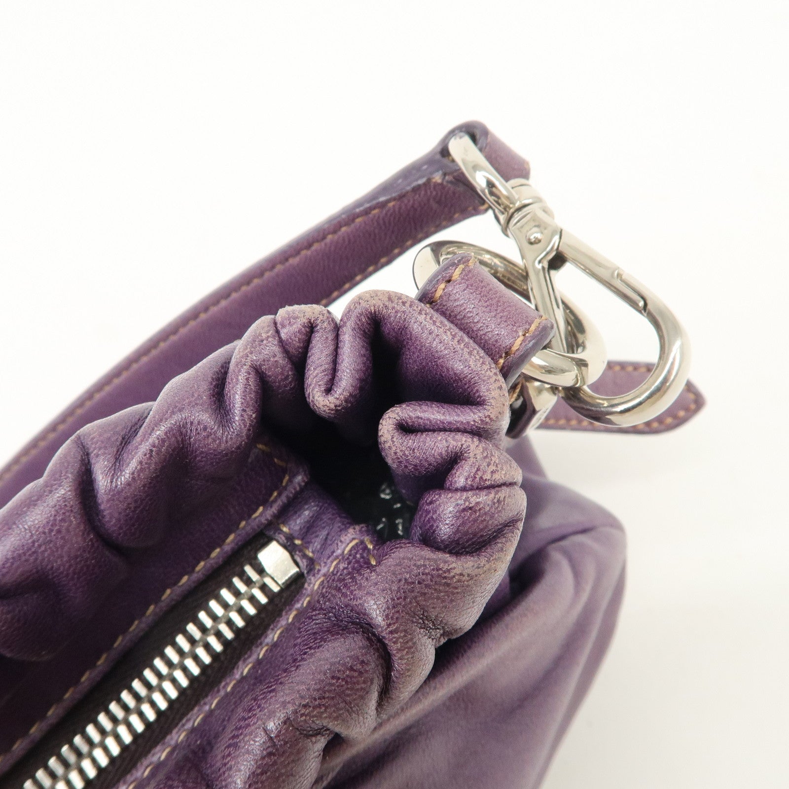 PRADA Ribbon Leather Shoulder Bag Hand Bag Purple Used