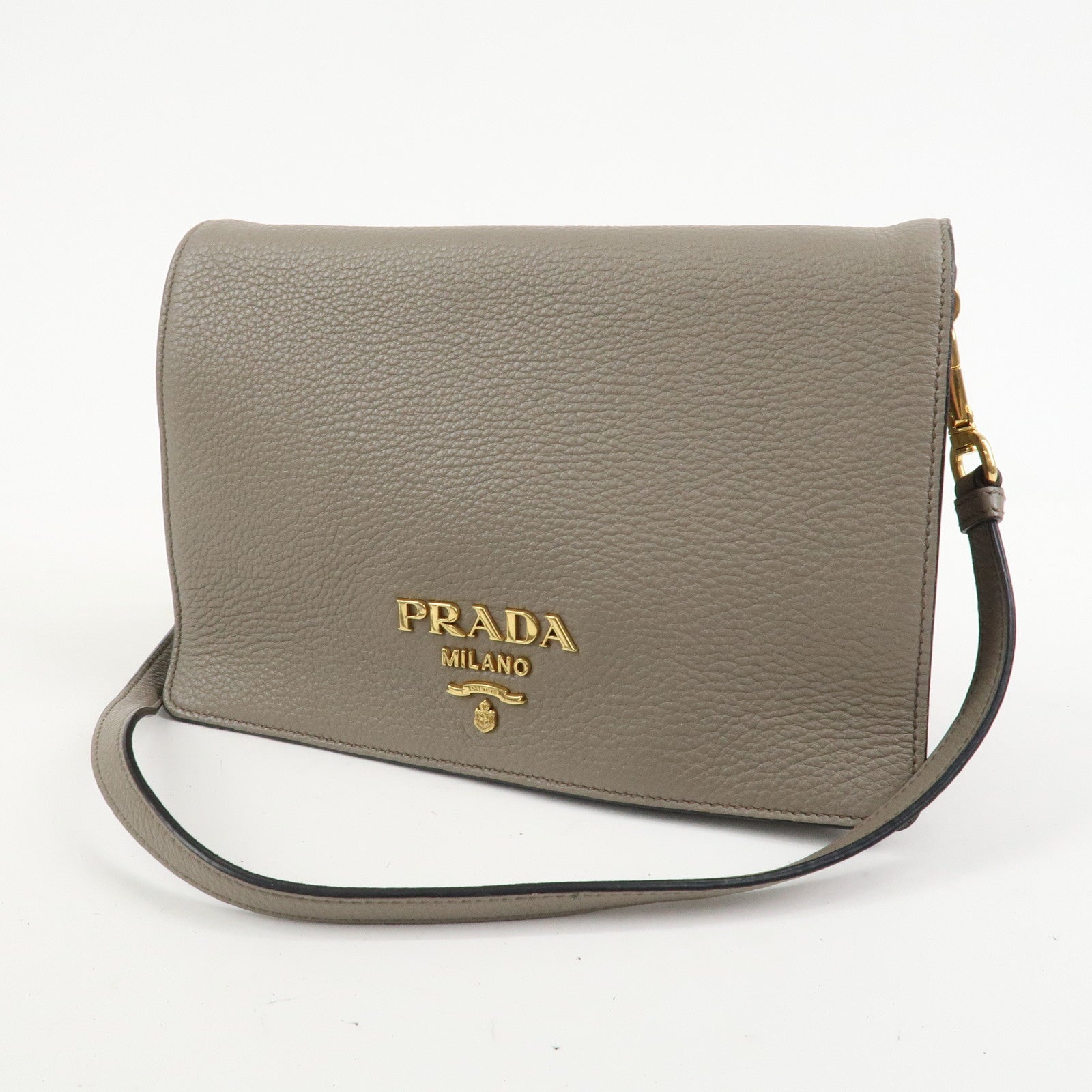 PRADA Leather Shoulder Bag Crossbody Bag Gray 1BH031