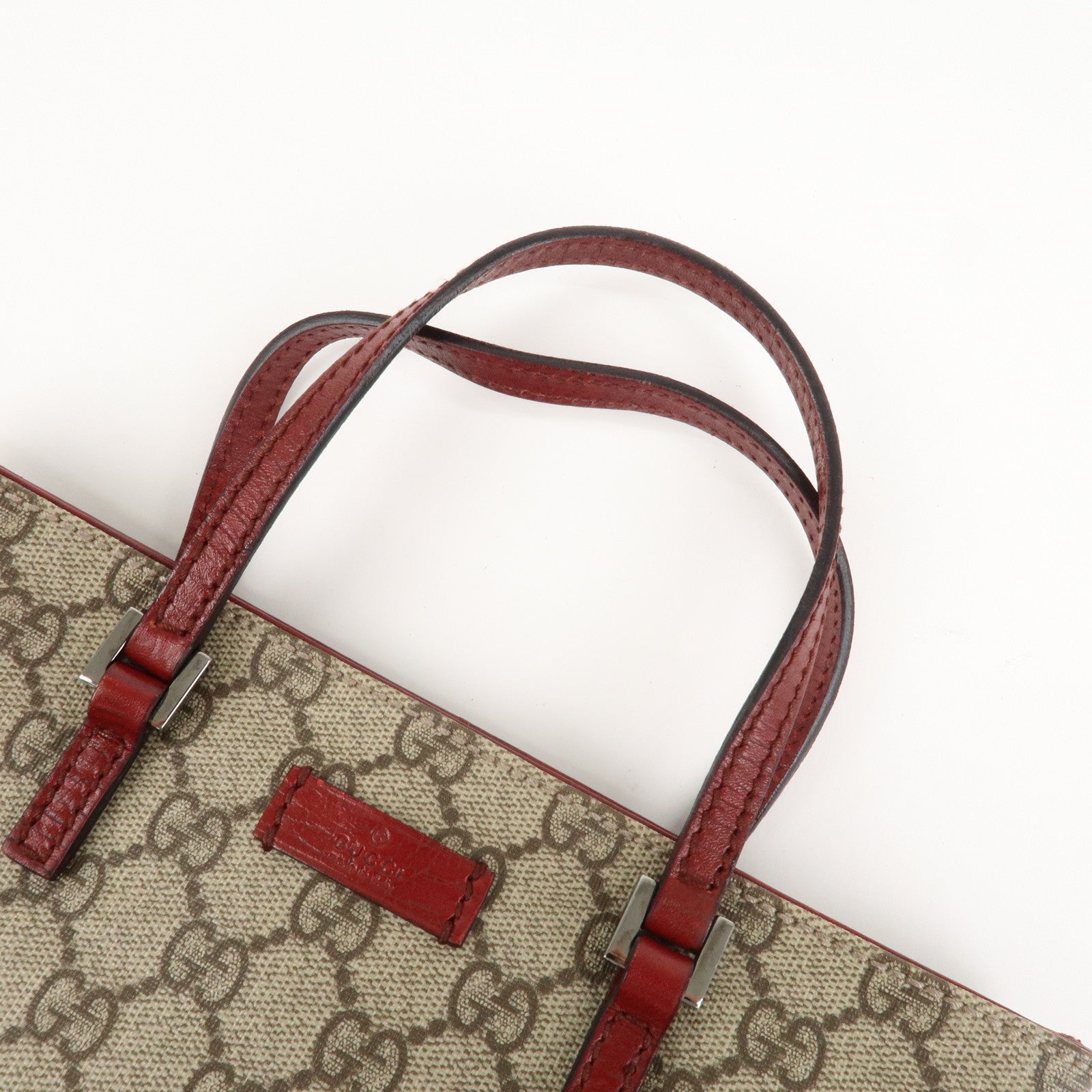 GUCCI Gucci GG Supreme Leather Tote Bag Hand Bag Beige Red 117551