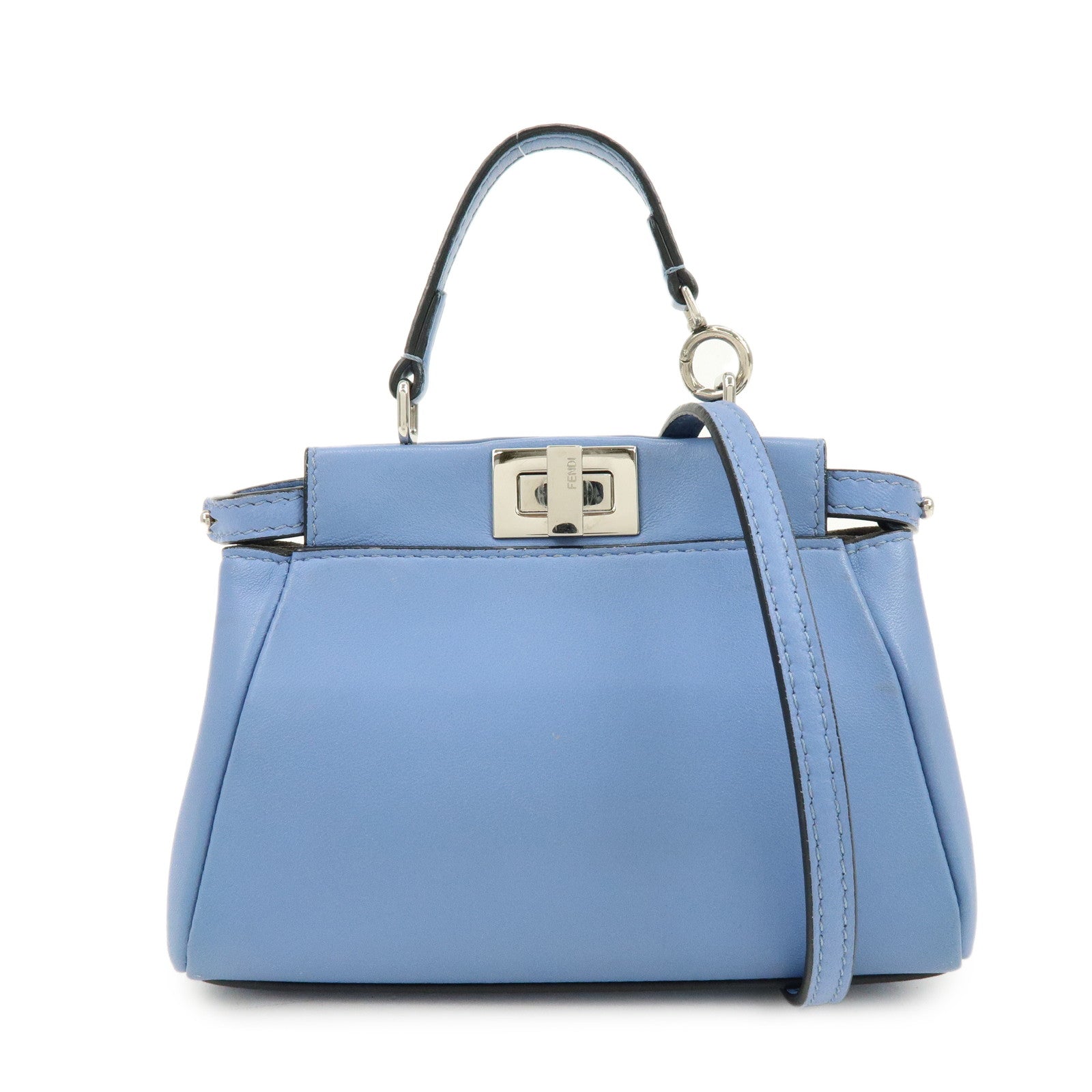 FENDI Micro Peekaboo Leather 2Way Bag Hand Shoulder Bag Blue 8M0355