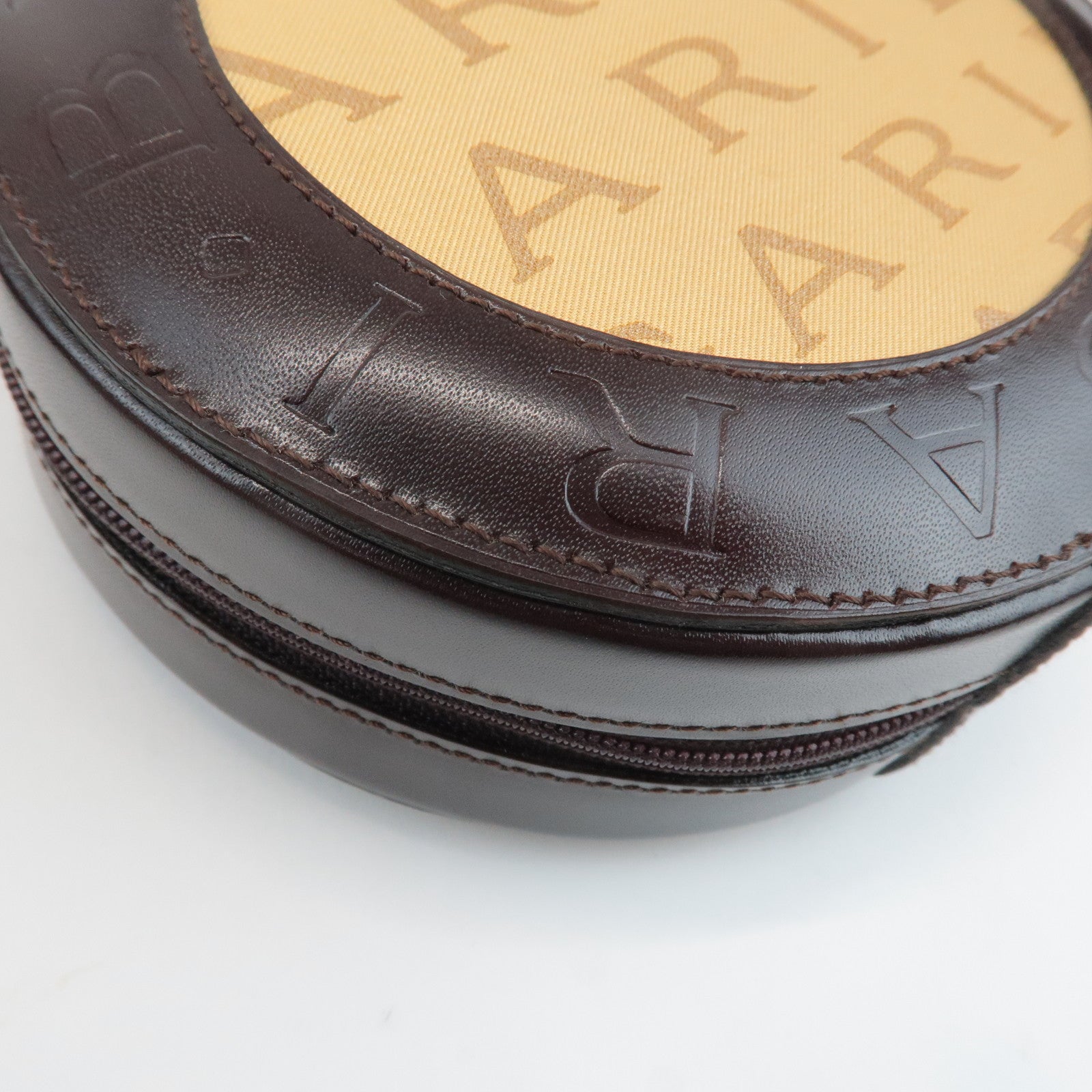 BVLGARI Logo Mania Canvas Leather B-Zero1 Drum Shoulder Bag Brown Used