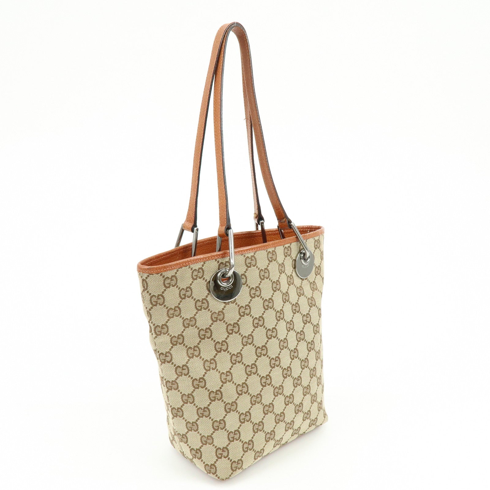 GUCCI GG Canvas Leather Tote Bag Hand Bag Brown 120840