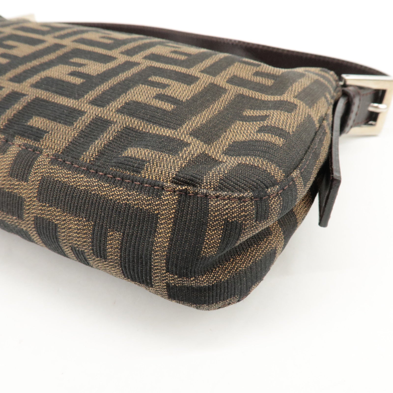 FENDI Mamma Baguette Zucca Canvas Shoulder Bag Brown Black 26424 Used