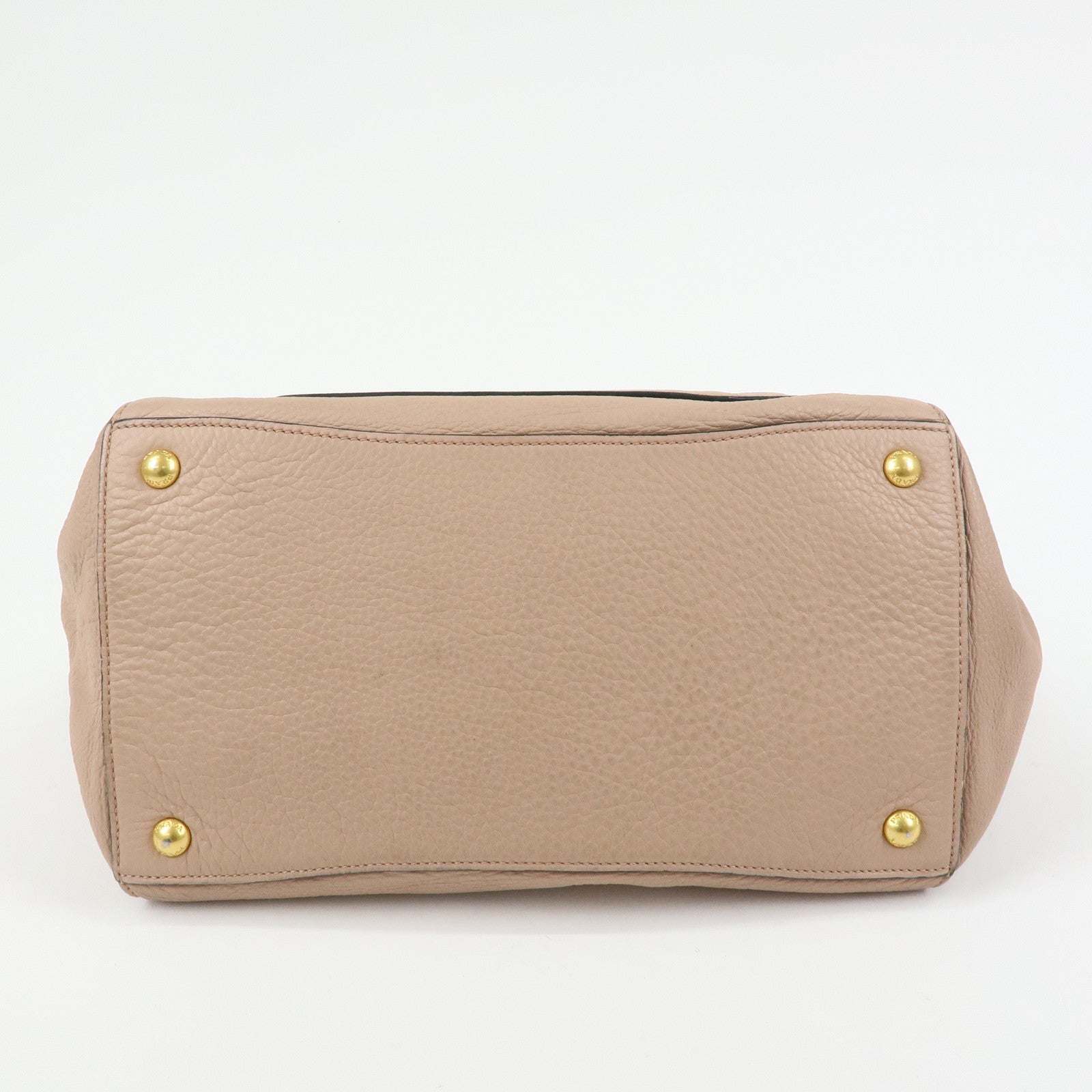 PRADA Triangle Logo Leather Tote Bag Shoulder Bag Pink Beige