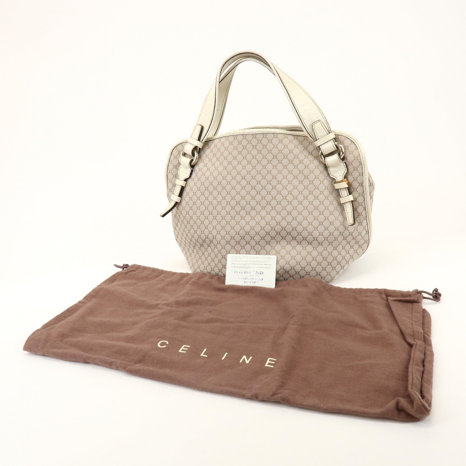 CELINE Macadam Bittersweet Canvas Leather Shoulder Bag Beige Ivory