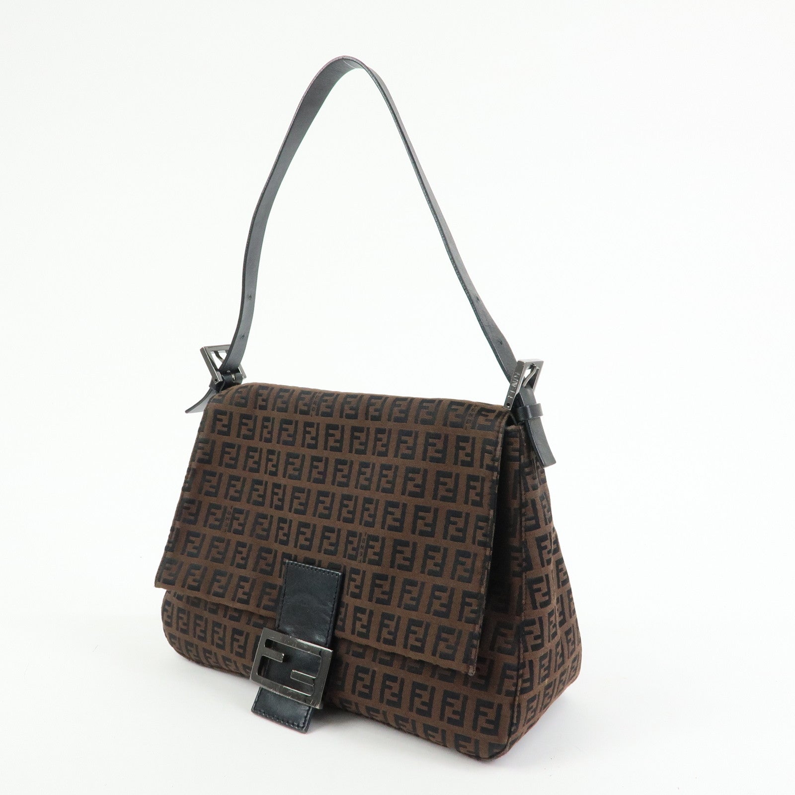 FENDI Mamma Baguette Zucchino Canvas Leather Shoulder Bag 8BR001
