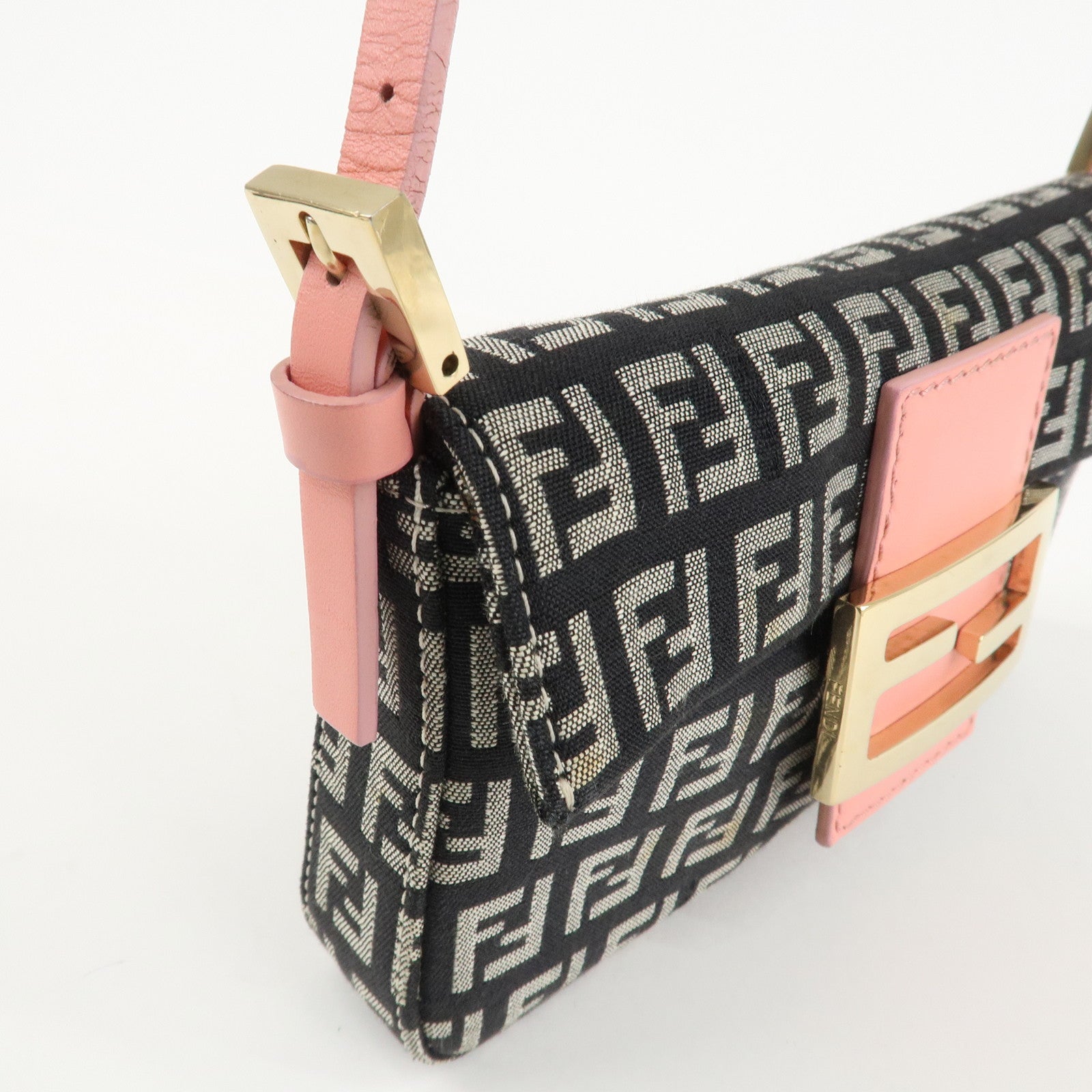 FENDI Small Mamma Baguette Zucchino Canvas Leather Hand Bag 8BK005 Used