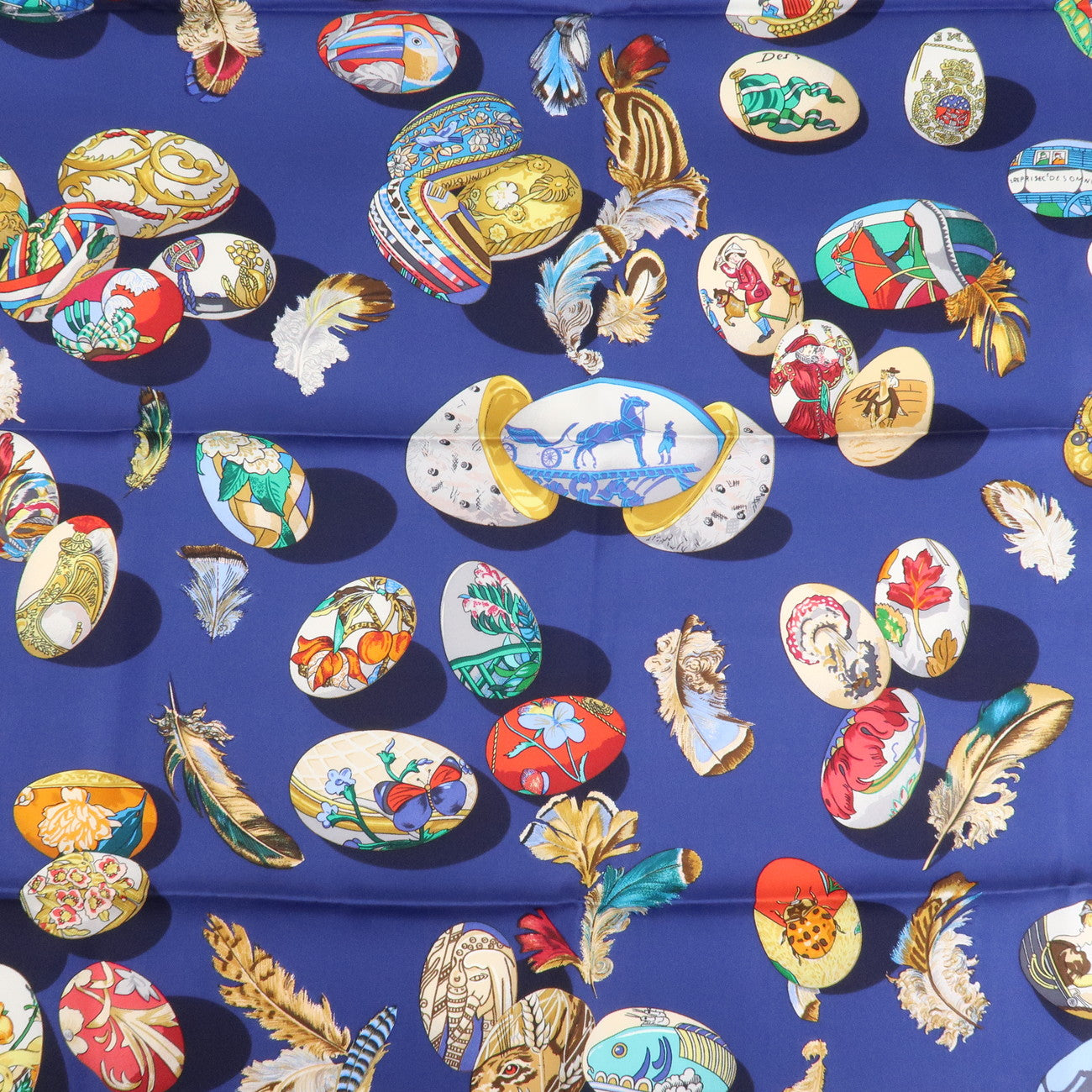 HERMES Carre 90 Silk 100% Scarf Couvee d Hermes Navy Multicolor Used