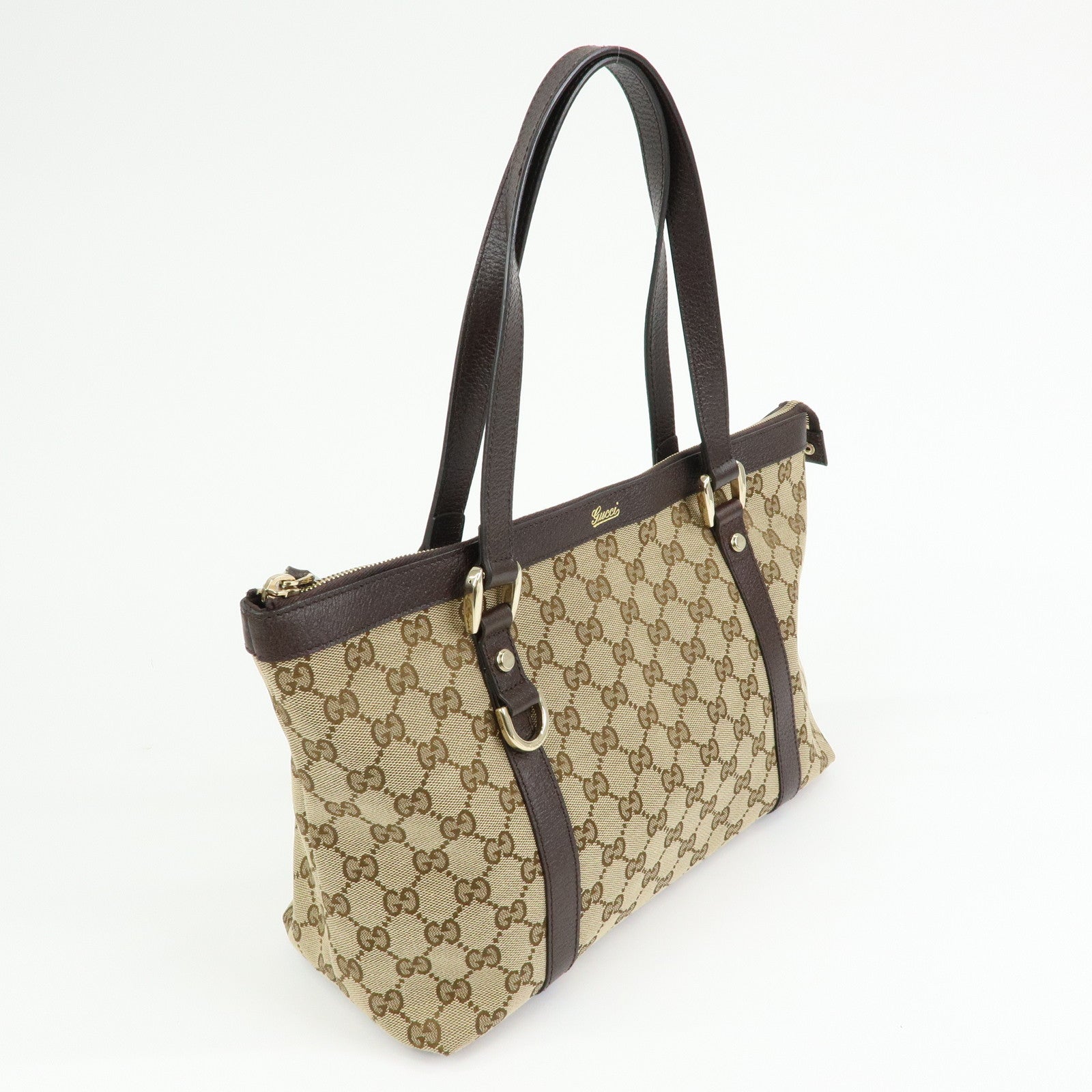 GUCCI Abbey GG Canvas Leather Tote Bag Hand Bag Beige Brown 141470