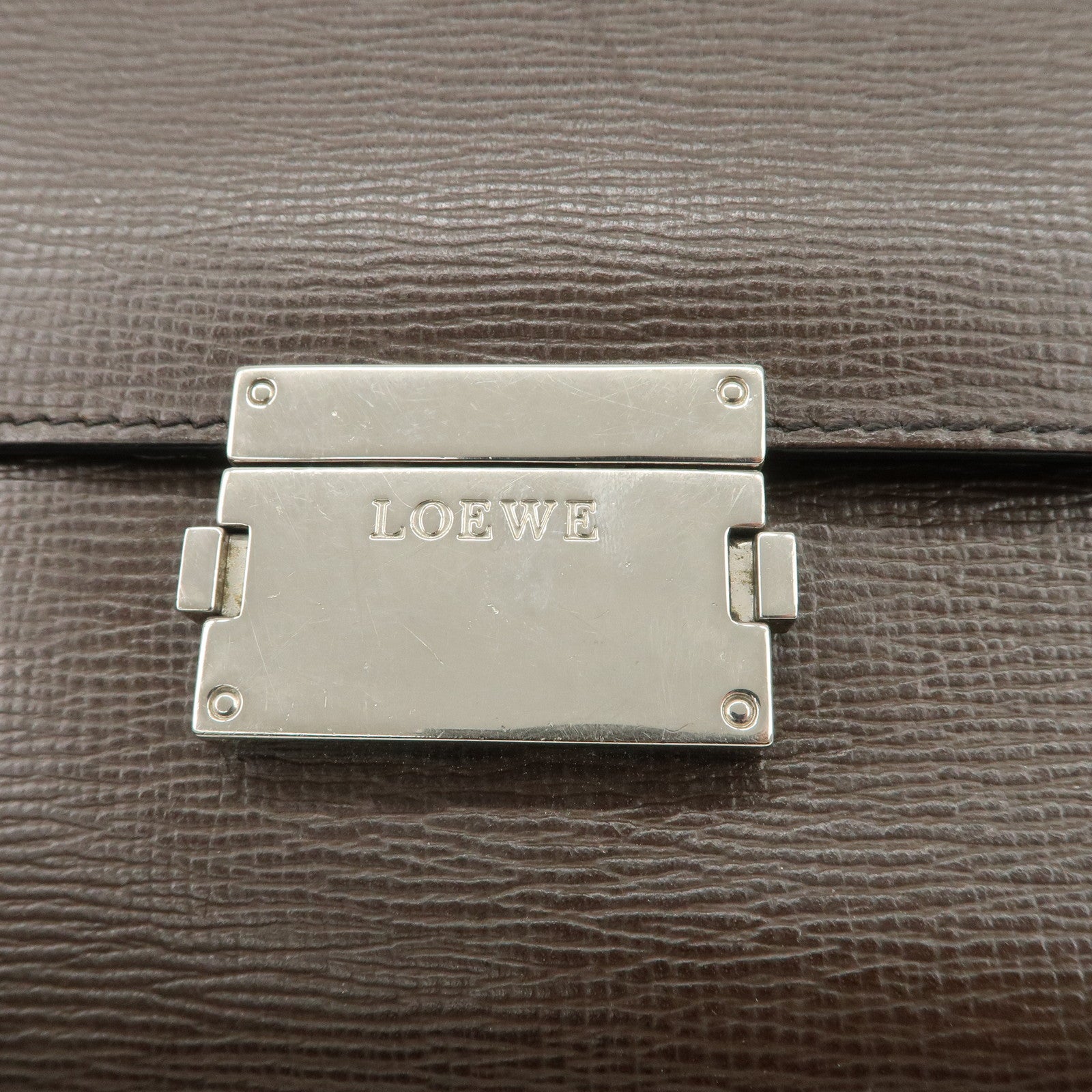 LOEWE Leather Clutch Bag Brown Silver HDW