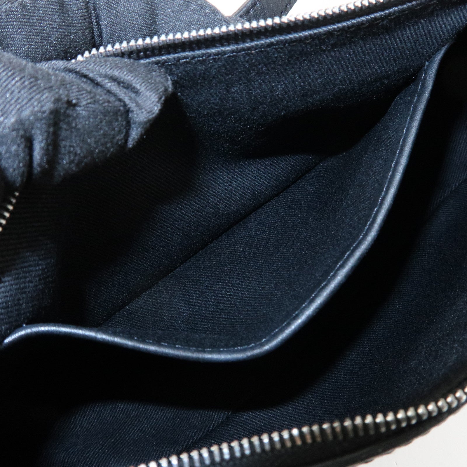 CELINE Macadam Canvas Leather Accessory Pouch Silver HDW Black Used