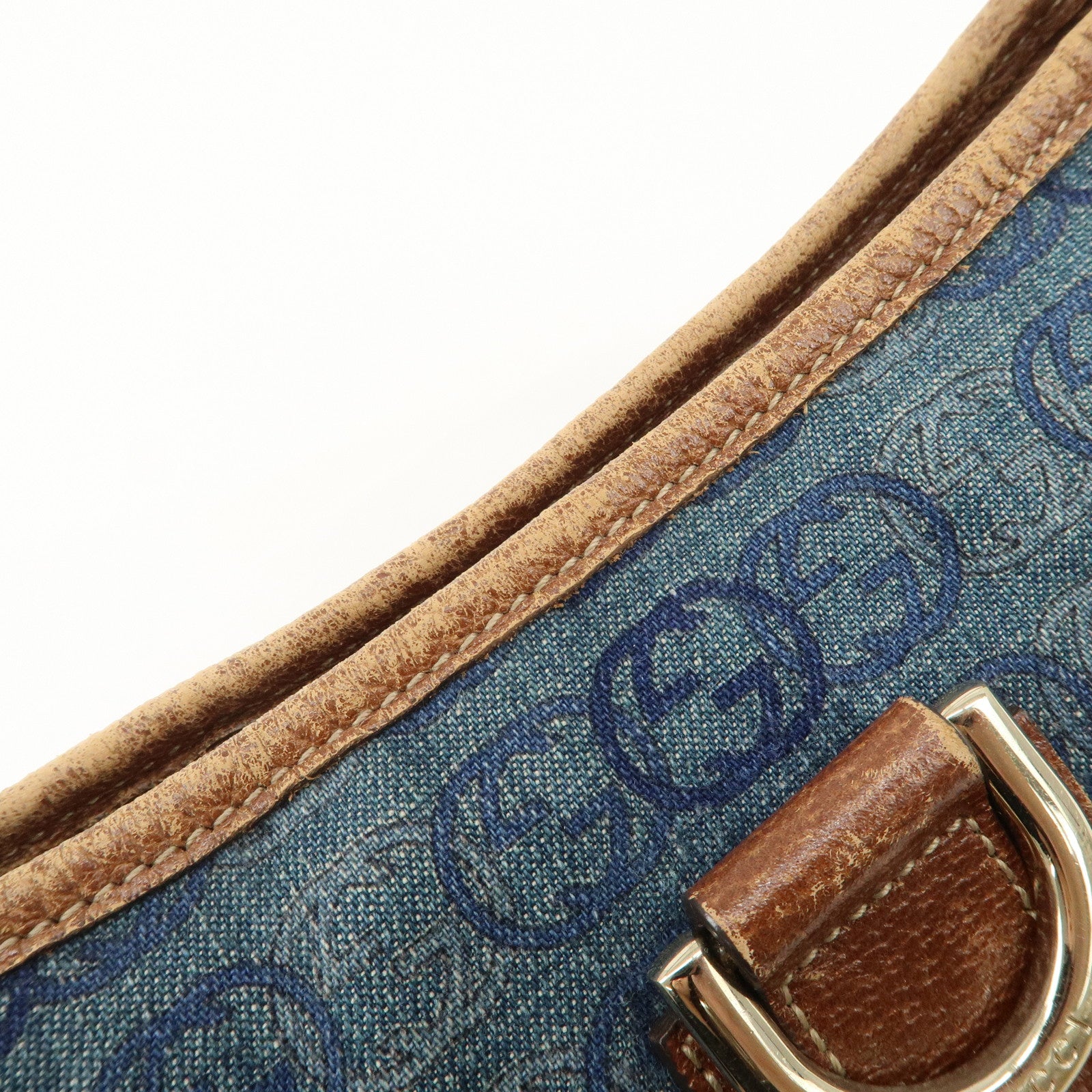 GUCCI Abbey Denim Leather Shoulder Bag Hand Bag Blue 130939 Used