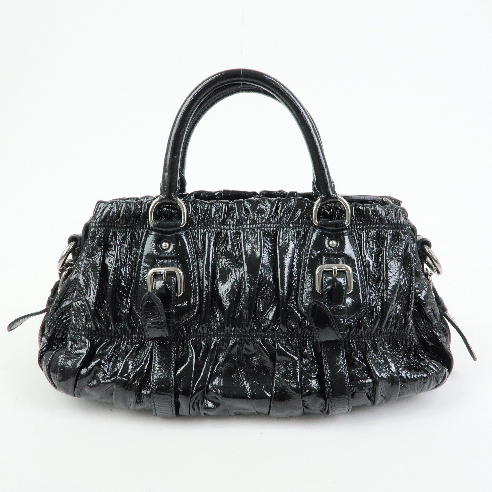 PRADA Patent Leather 2Way Bag Hand Bag Shoulder Bag Black