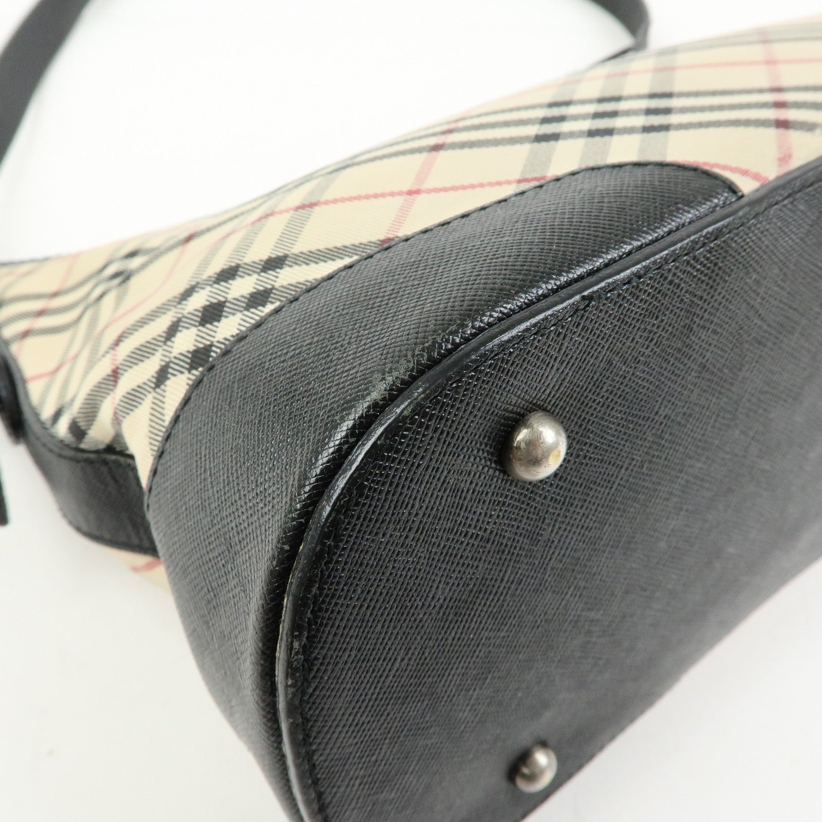 BURBERRY Nova Plaid Canvas Leather Shoulder Bag Beige Black