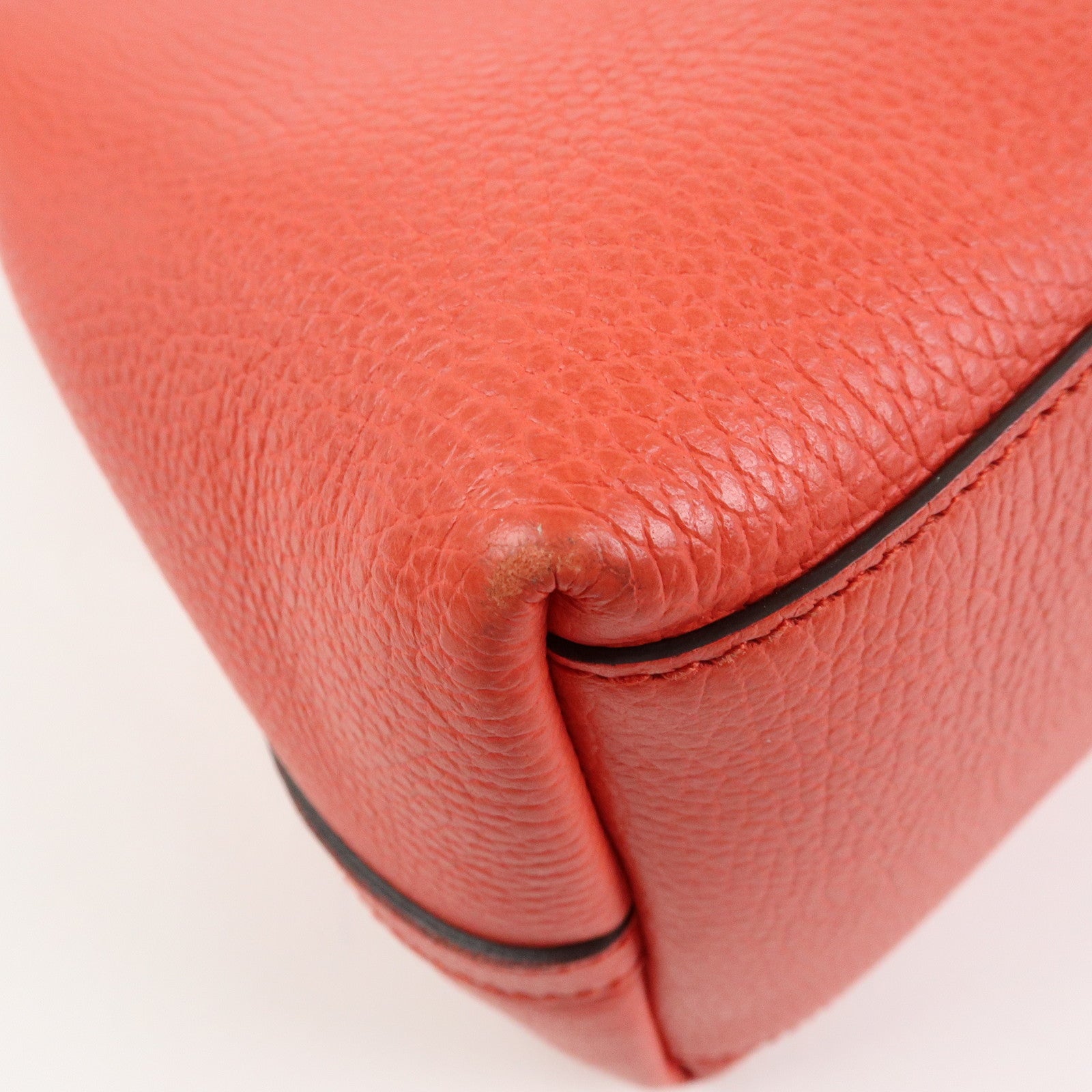 GUCCI Logo Leather Tote Bag Shoulder Bag Hand Bag Red 380118