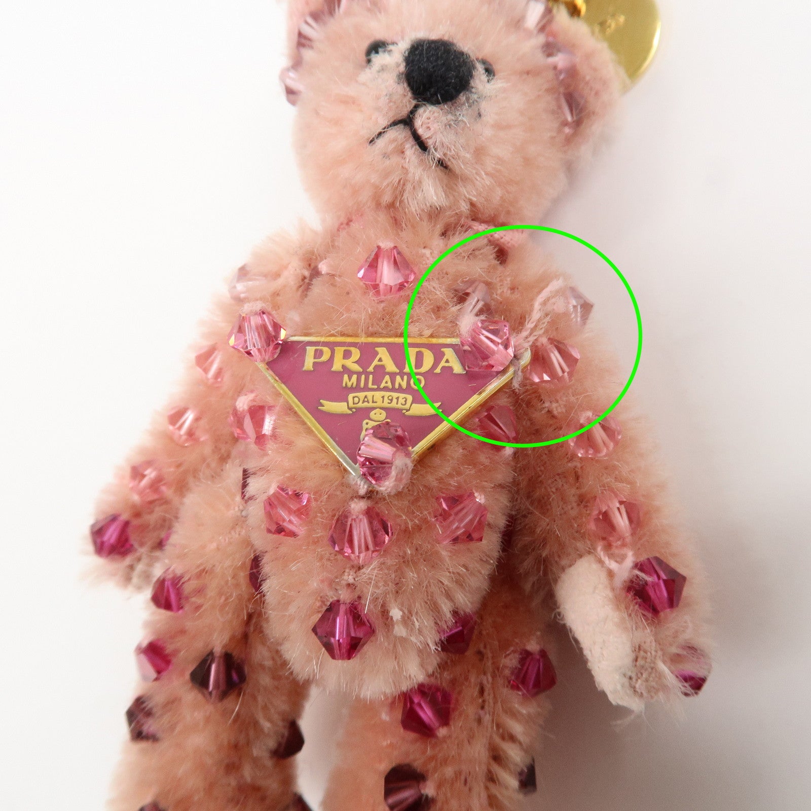 PRADA Logo Bear Motif Bag Charm Key Holder Bijou Pink