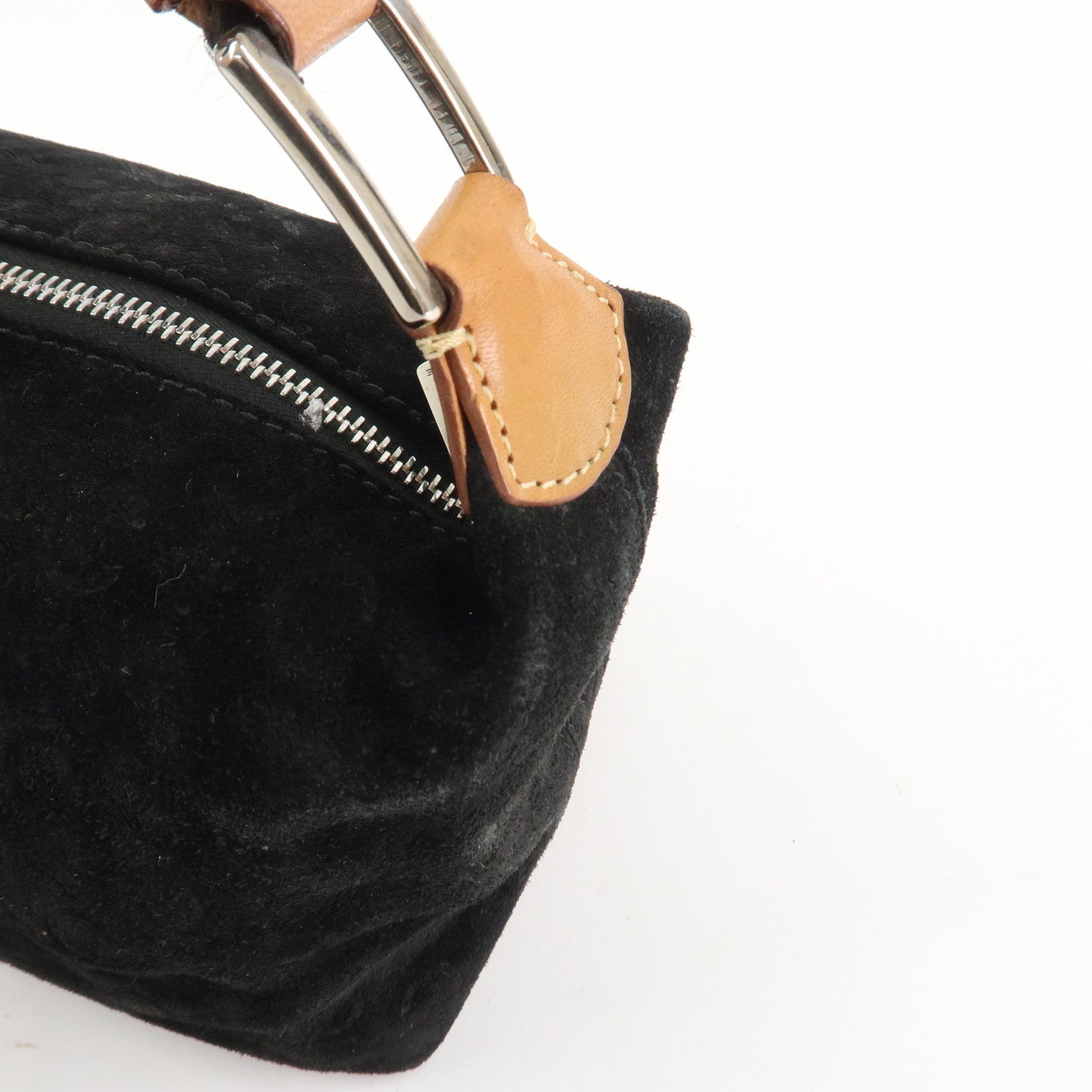 CELINE C Macadam Leather Suede Shoulder Bag Hand Bag Black Brown