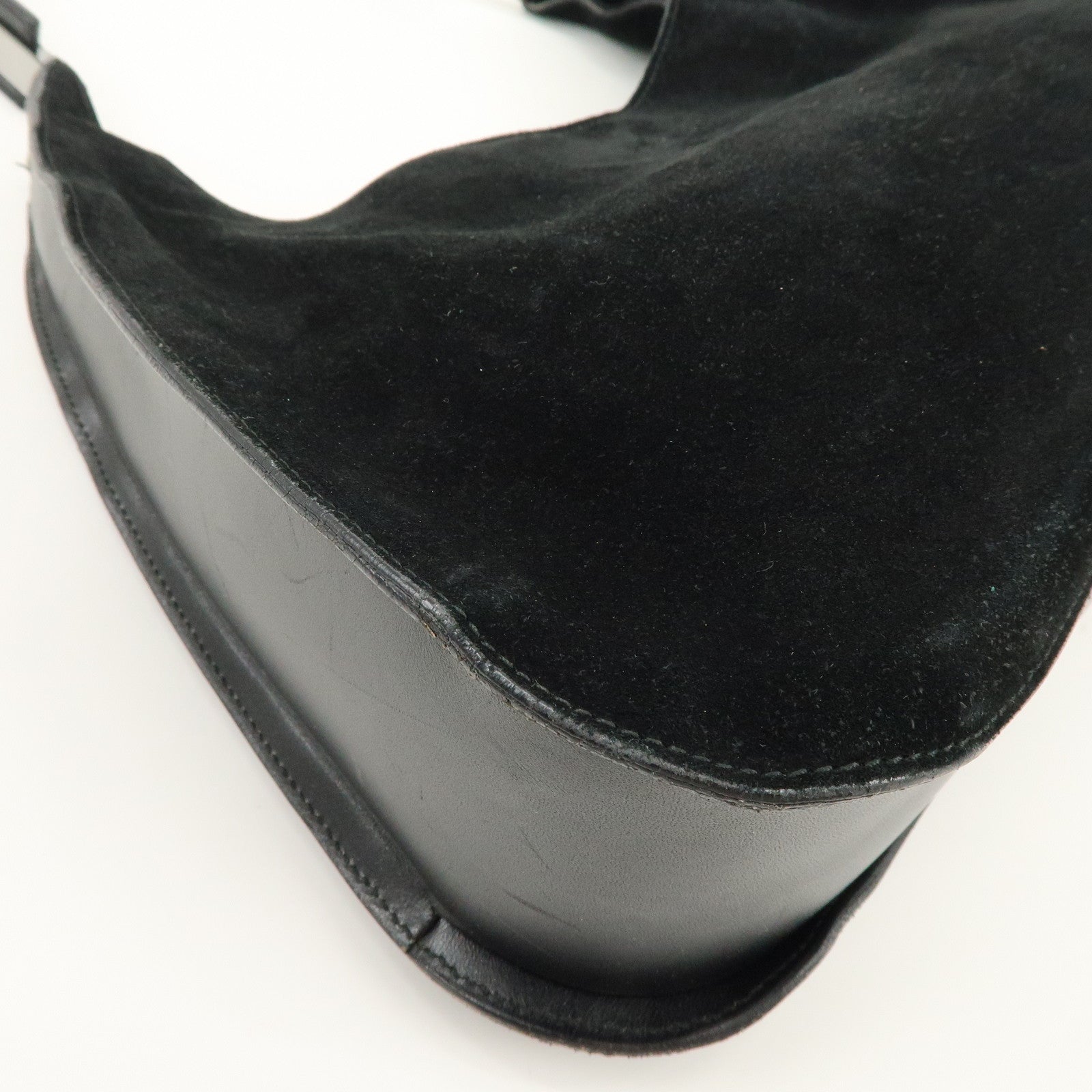 GUCCI Suede Leather Shoulder Bag Hand Bag Black 001・3767