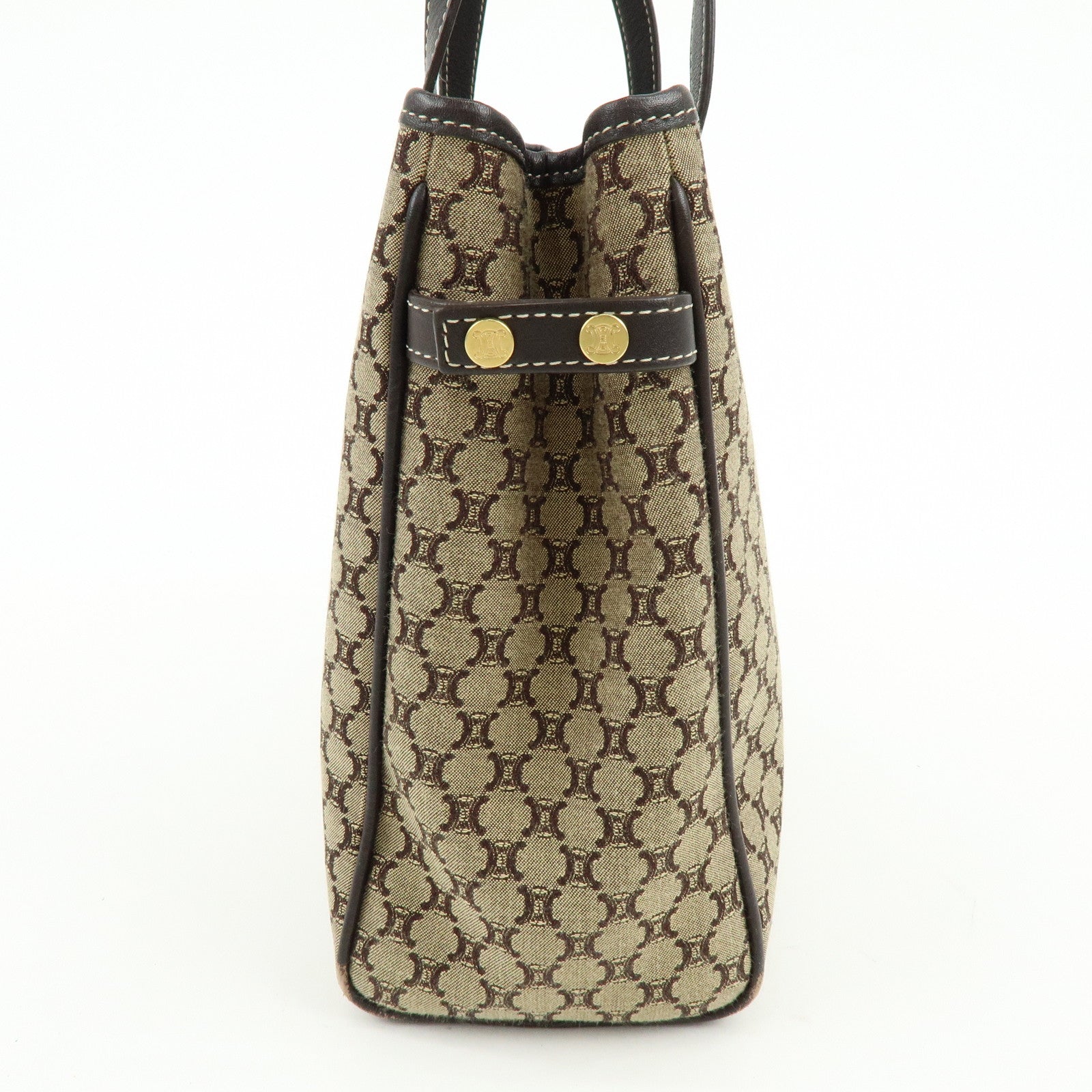 CELINE Macadam Canvas Leather Hand Bag Brown Beige