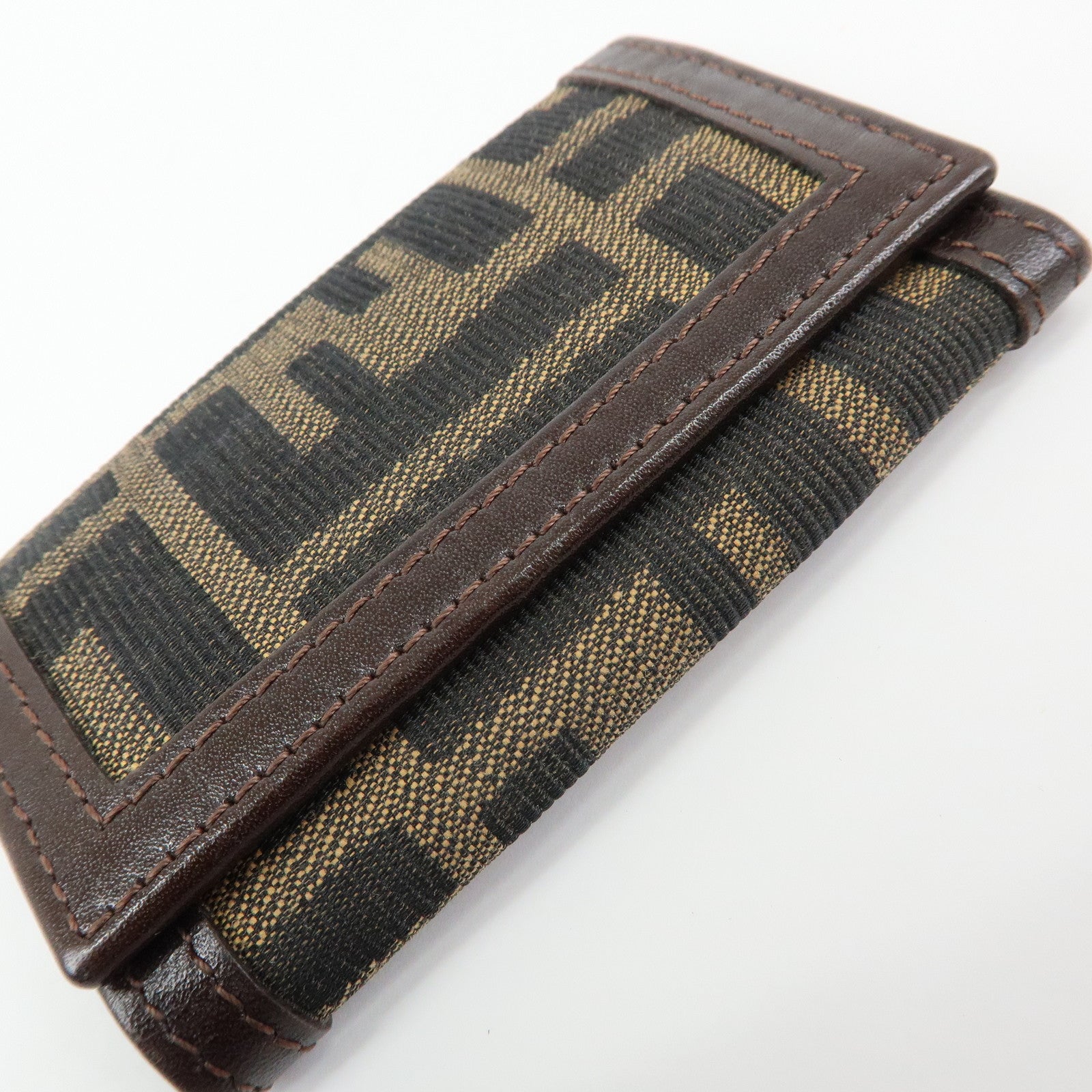 FENDI Zucca Ccanvas Leather Key Case Key Holder Black Brown 513516